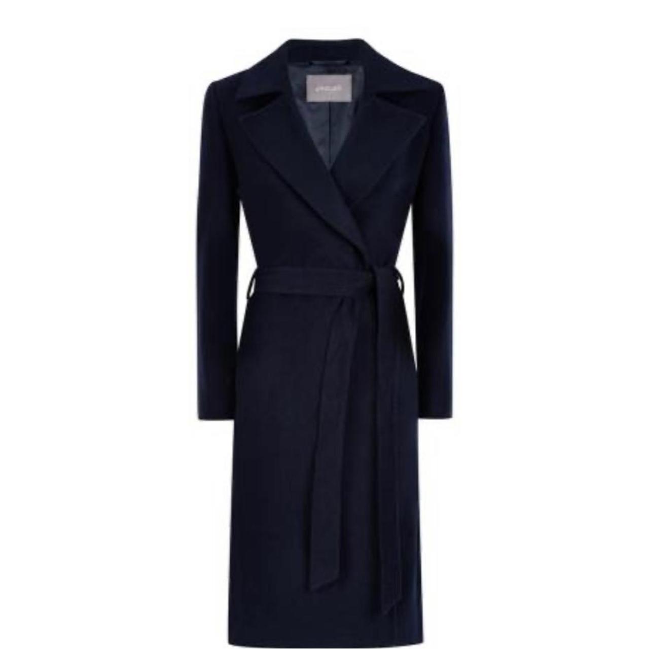Jaeger belted long wool coat in navy Worn twice,... Depop