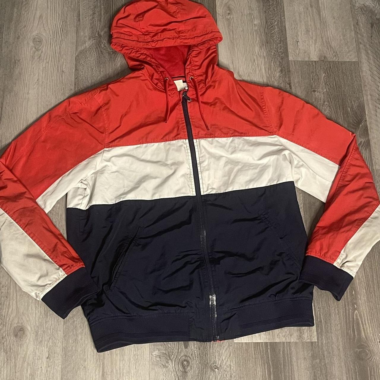 red white and blue windbreaker size medium worn a