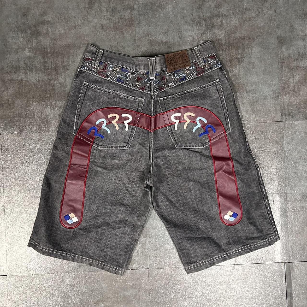 evisu jean shorts 6’1 140 lbs -crazy leather and... - Depop