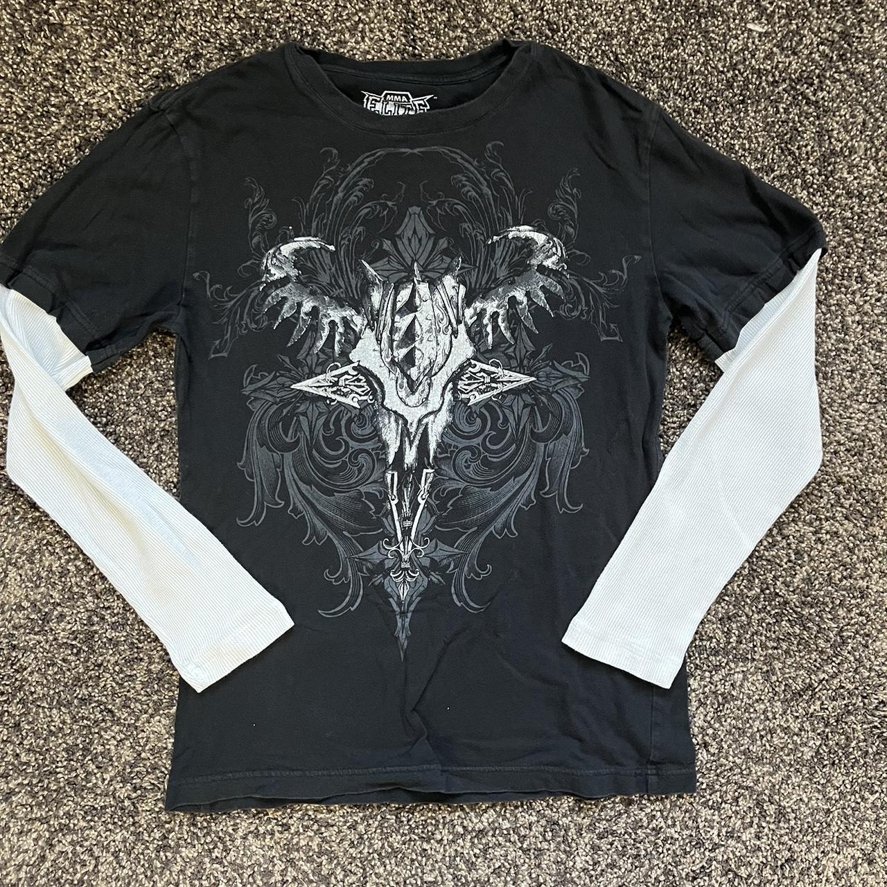 Y2K MMA Elite cyber goth Skull long sleeve Sleeve... - Depop