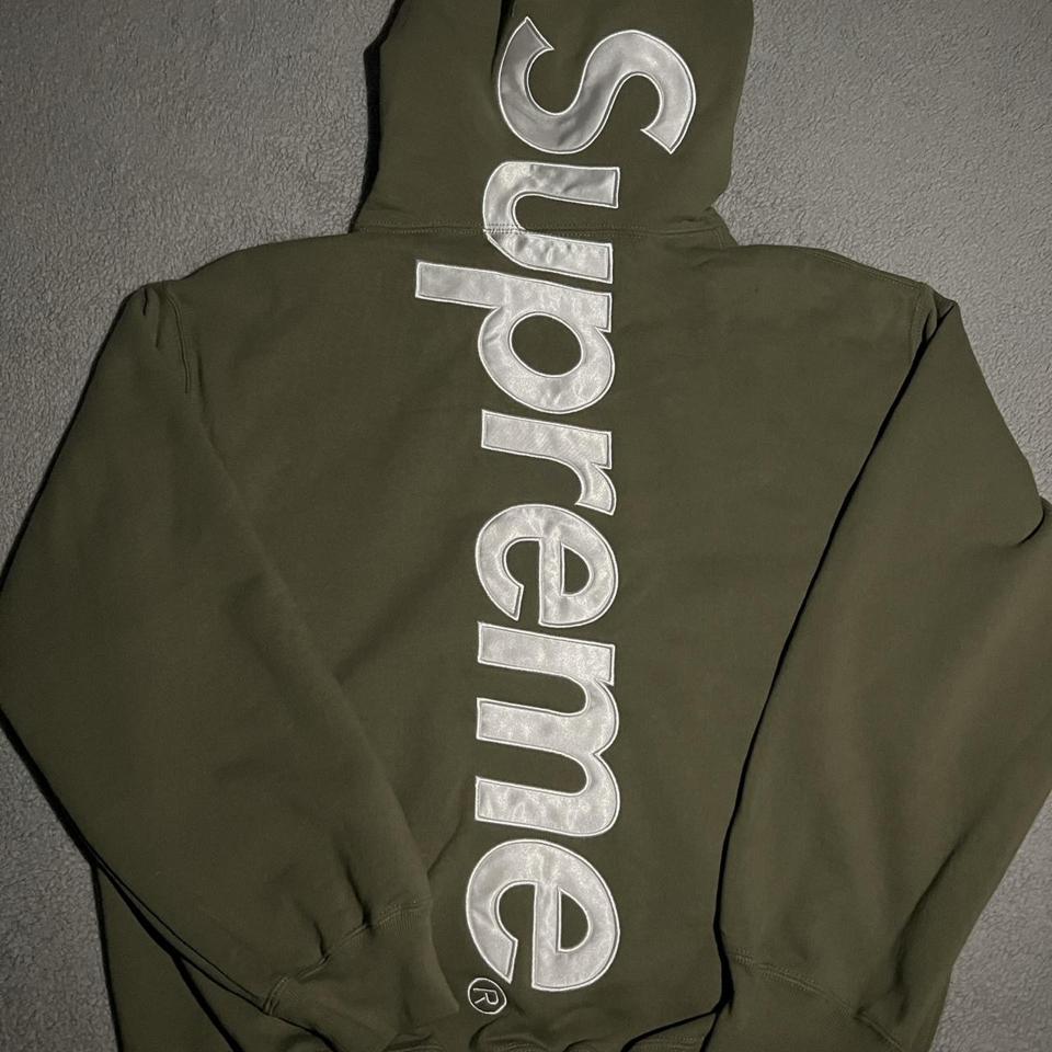 SUPREME SATIN APPLIQUÉ OLIVE HOODIE MEDIUM BRAND