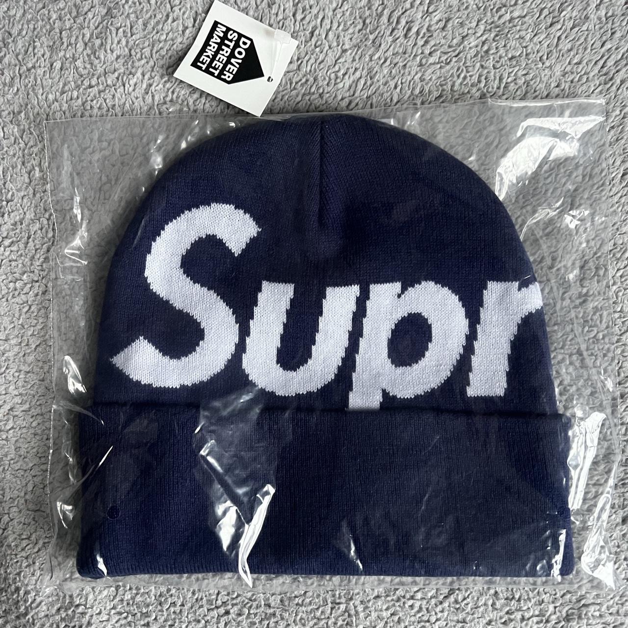 Supreme Big Logo Beanie FW23 Navy Brand New In Hand - Depop