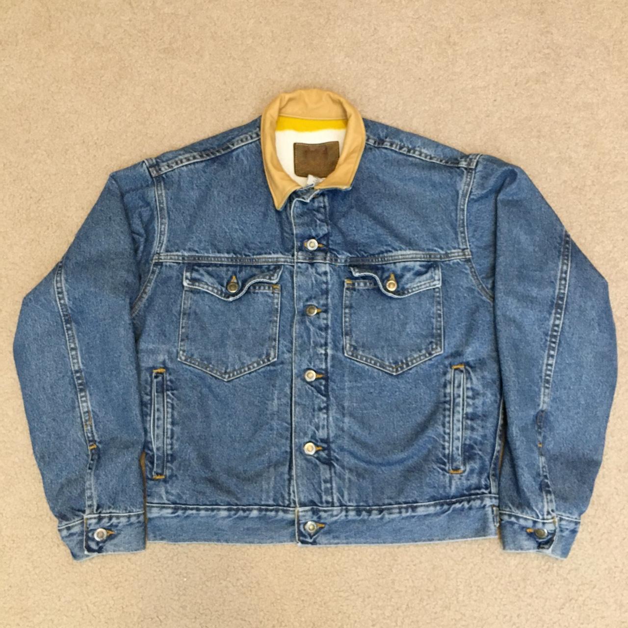 Vintage Schaefer Outfitters Denim Jacket Leather shops Collar Blanket Lined