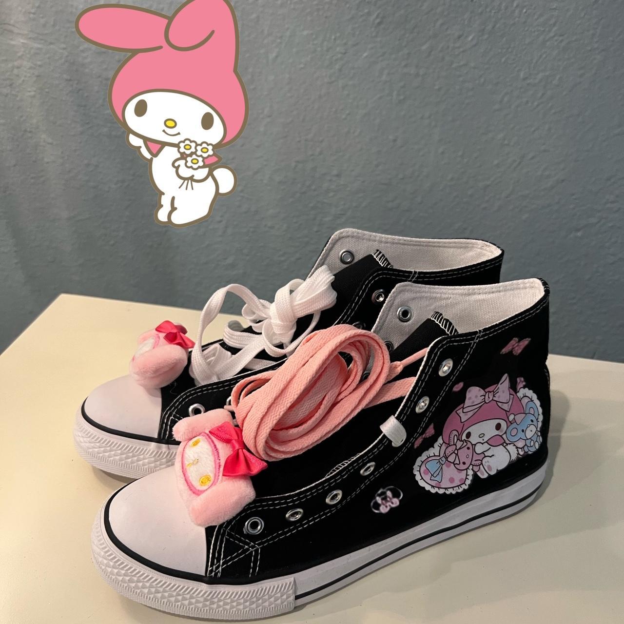 Kawaii my melody lace up canvas sneakers black... - Depop