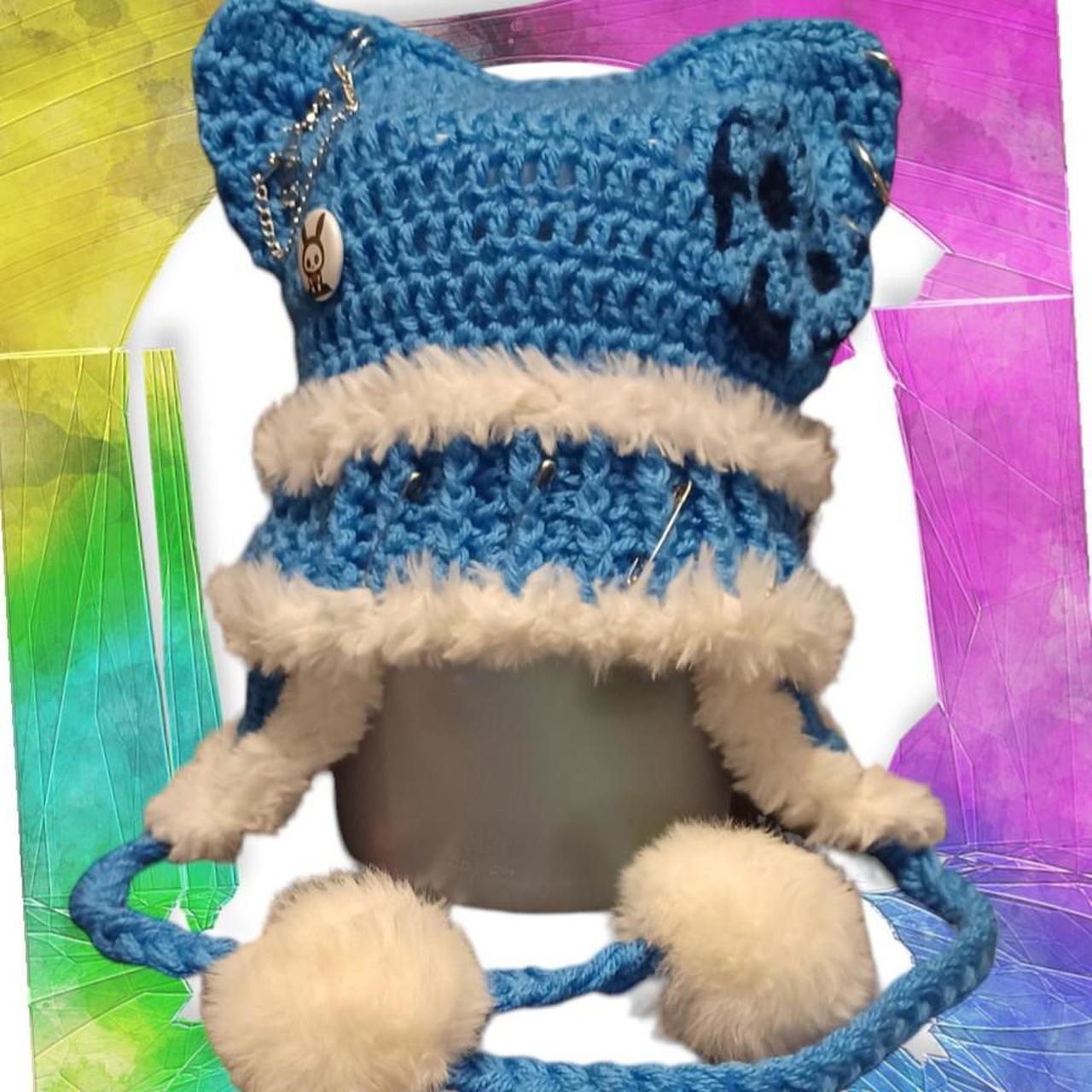 Custom hand crochet yarn and faux fur, punk cat ear - Depop