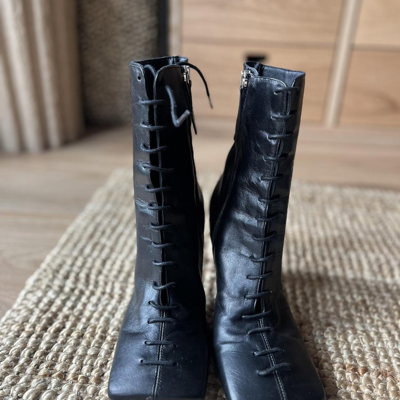 Really leather square toe boots on trend brought... - Depop