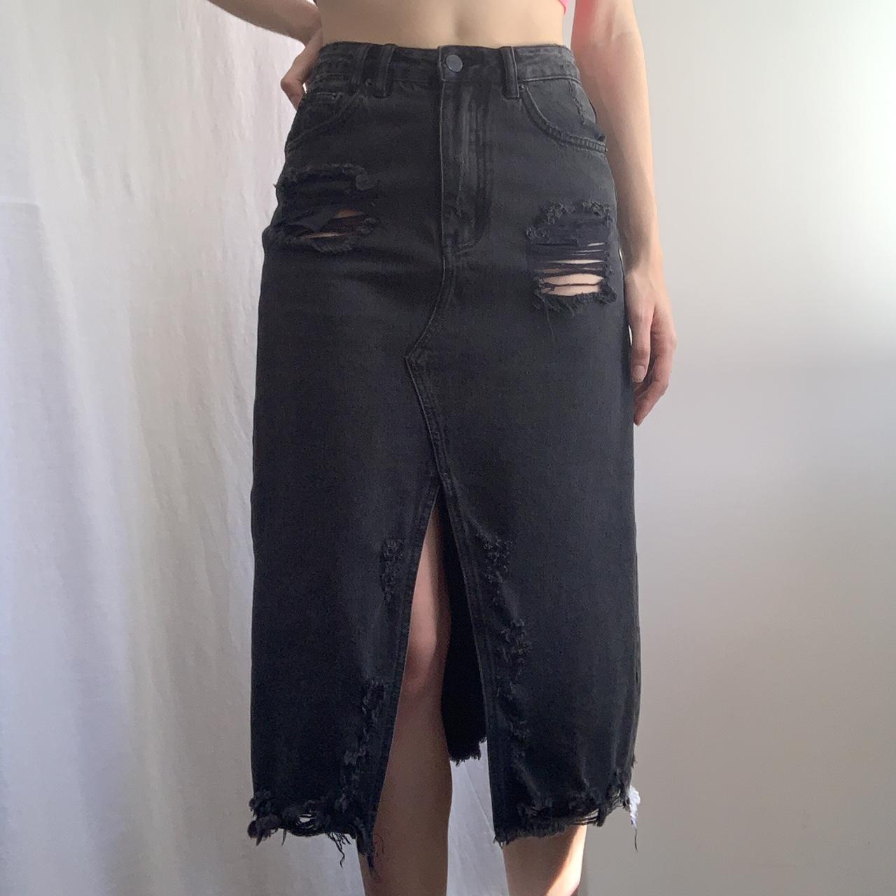 Midi Black Denim Skirt Insight Denim mid rise midi. Depop