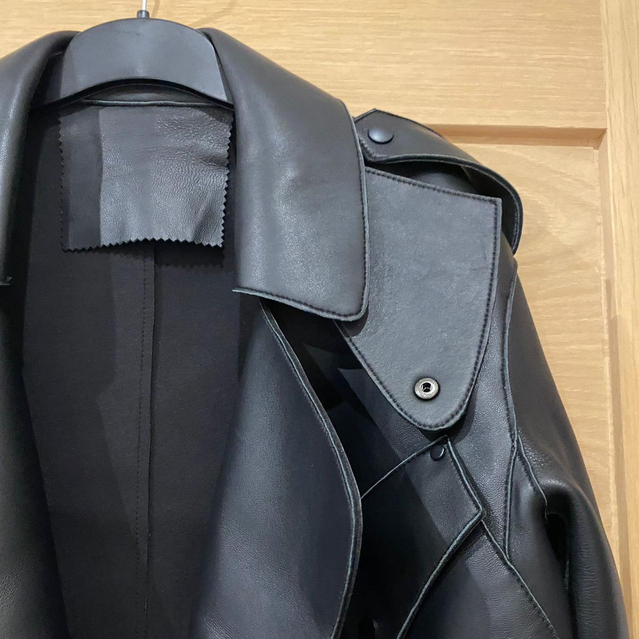 Black oversized leather jacket Size S / M available... - Depop