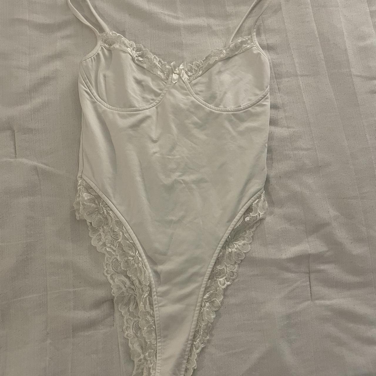 White lace bodysuit, seamless and elegant look under... Depop