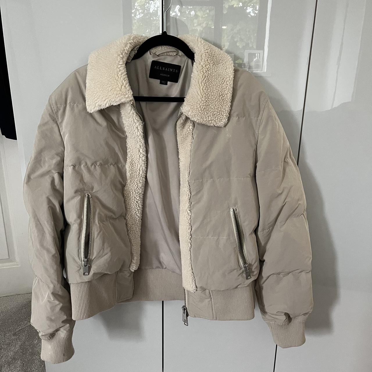All saints bomber jacket with sheepskin collar.... Depop