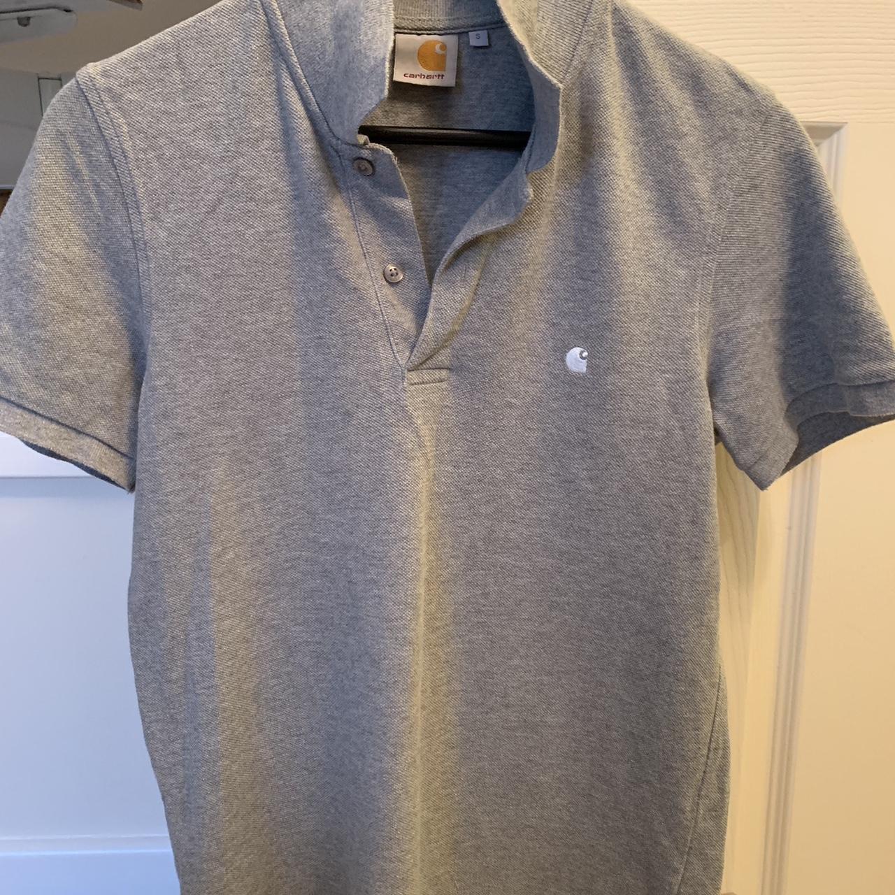 Grey Carhartt WIP small polo shirt in excellent... - Depop