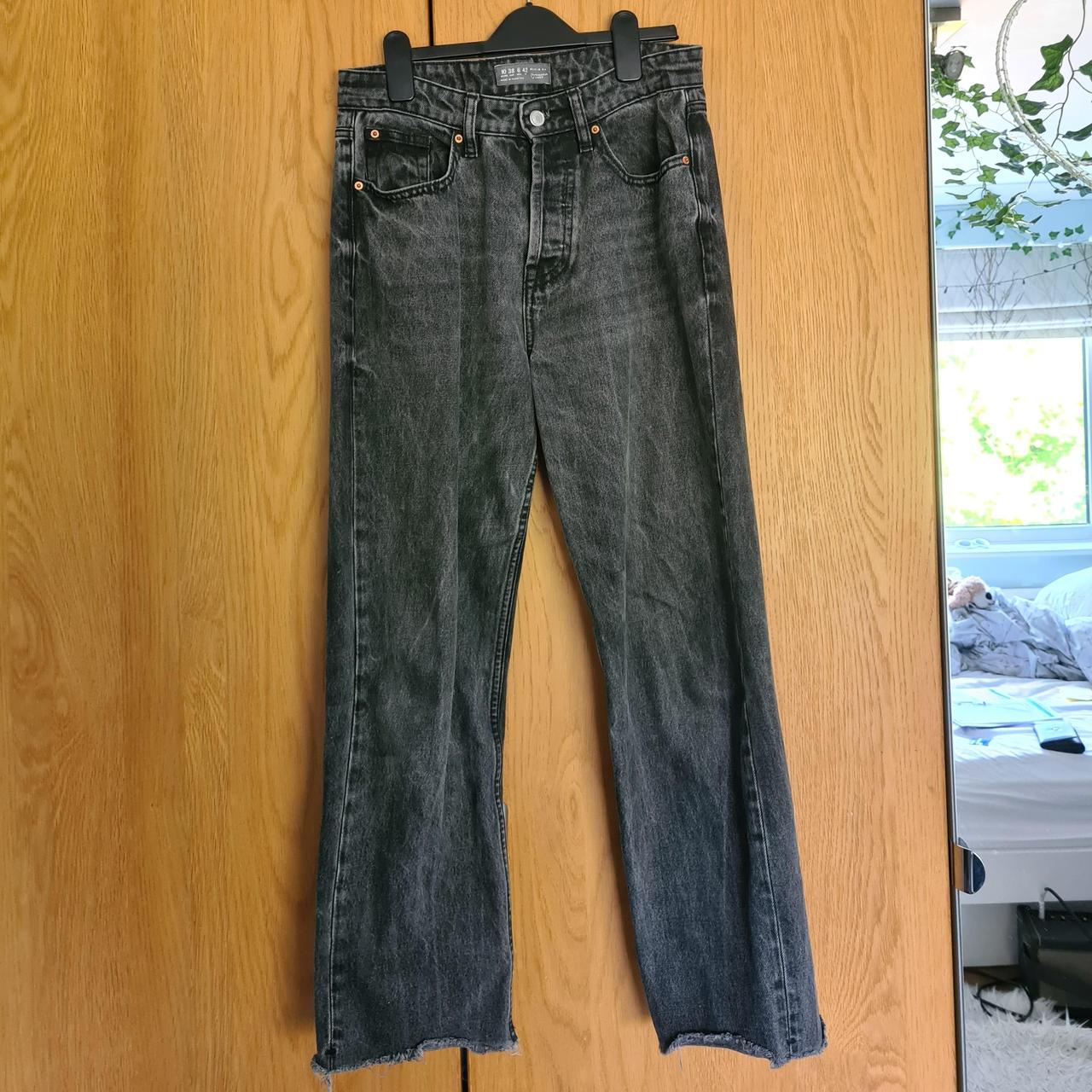 Black / Dark grey, highwaisted, straight leg jeans... Depop