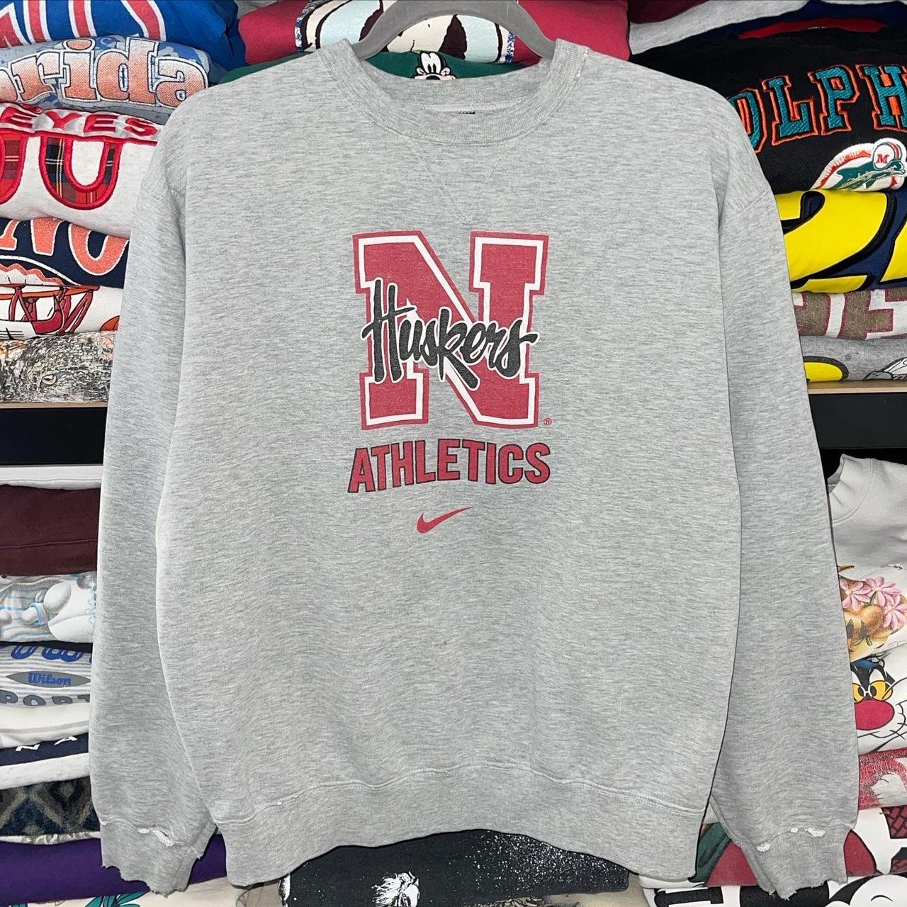 00s Vintage Nike Nebraska Huskers Grey Crewneck Size... - Depop