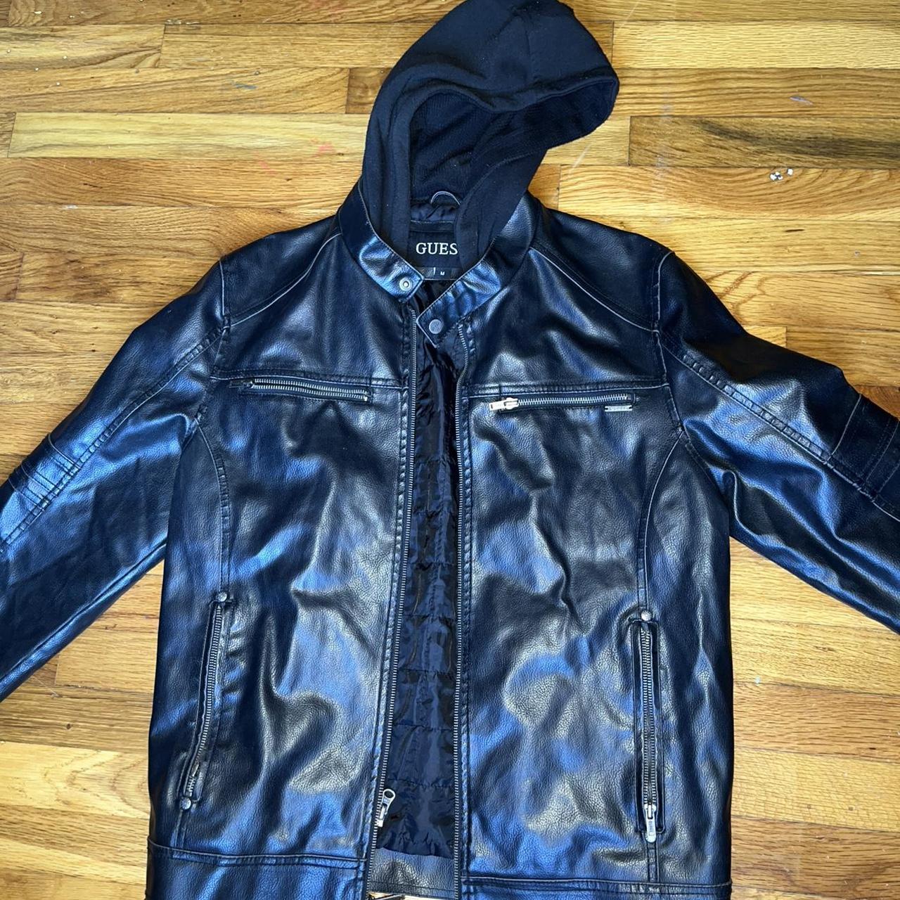 Guess leather jacket with on sale hoodie