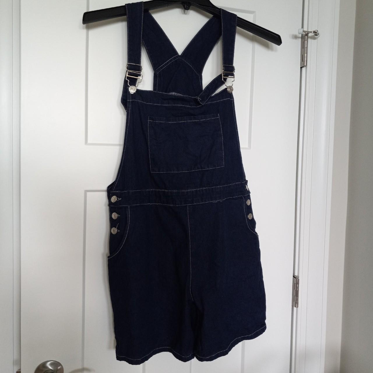 * Deep navy blue overalls shorts * In great... - Depop