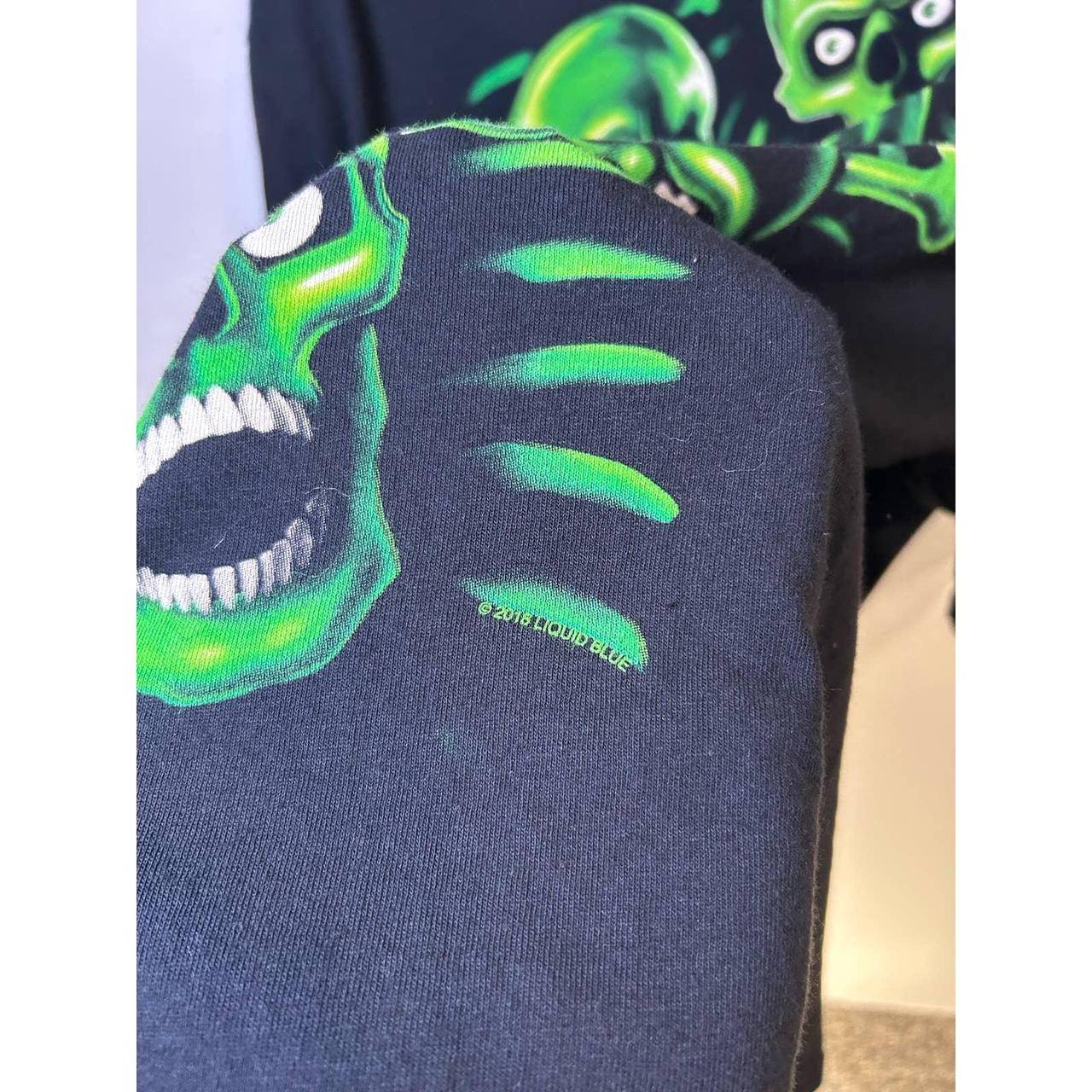 liquid blue Men's Black and Green T-shirt (3)