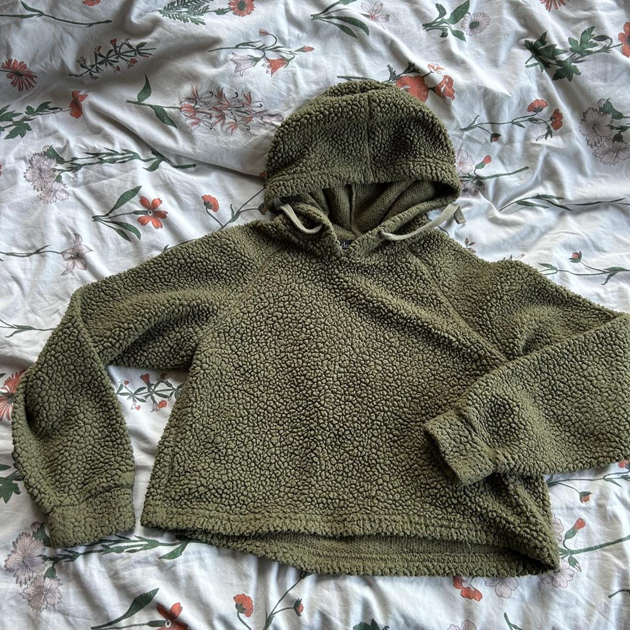 Green cropped fuzzy pullover sweatshirt hoodie Depop