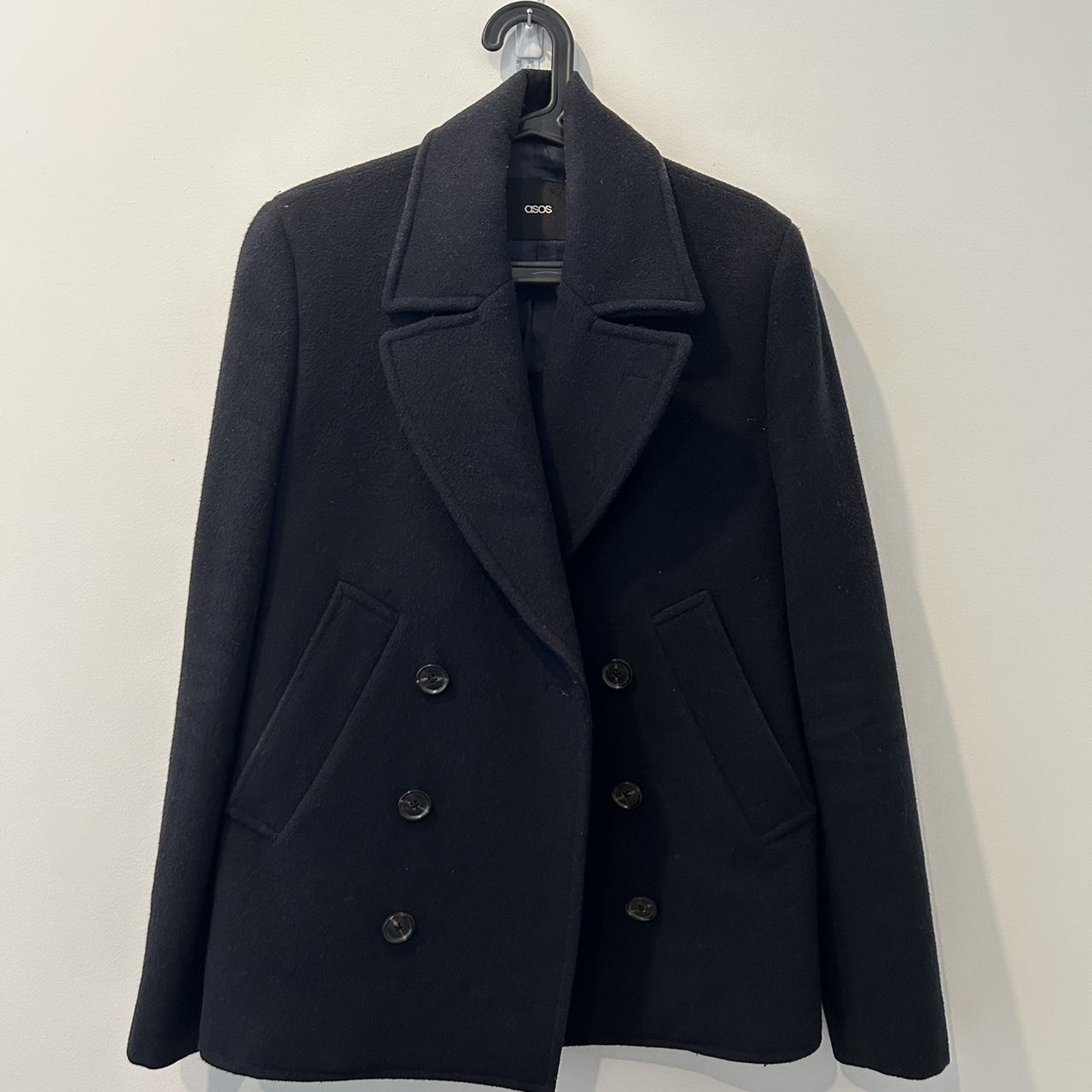 Navy Blue Pea Coat S Chest 36-38’ Small tear under... - Depop