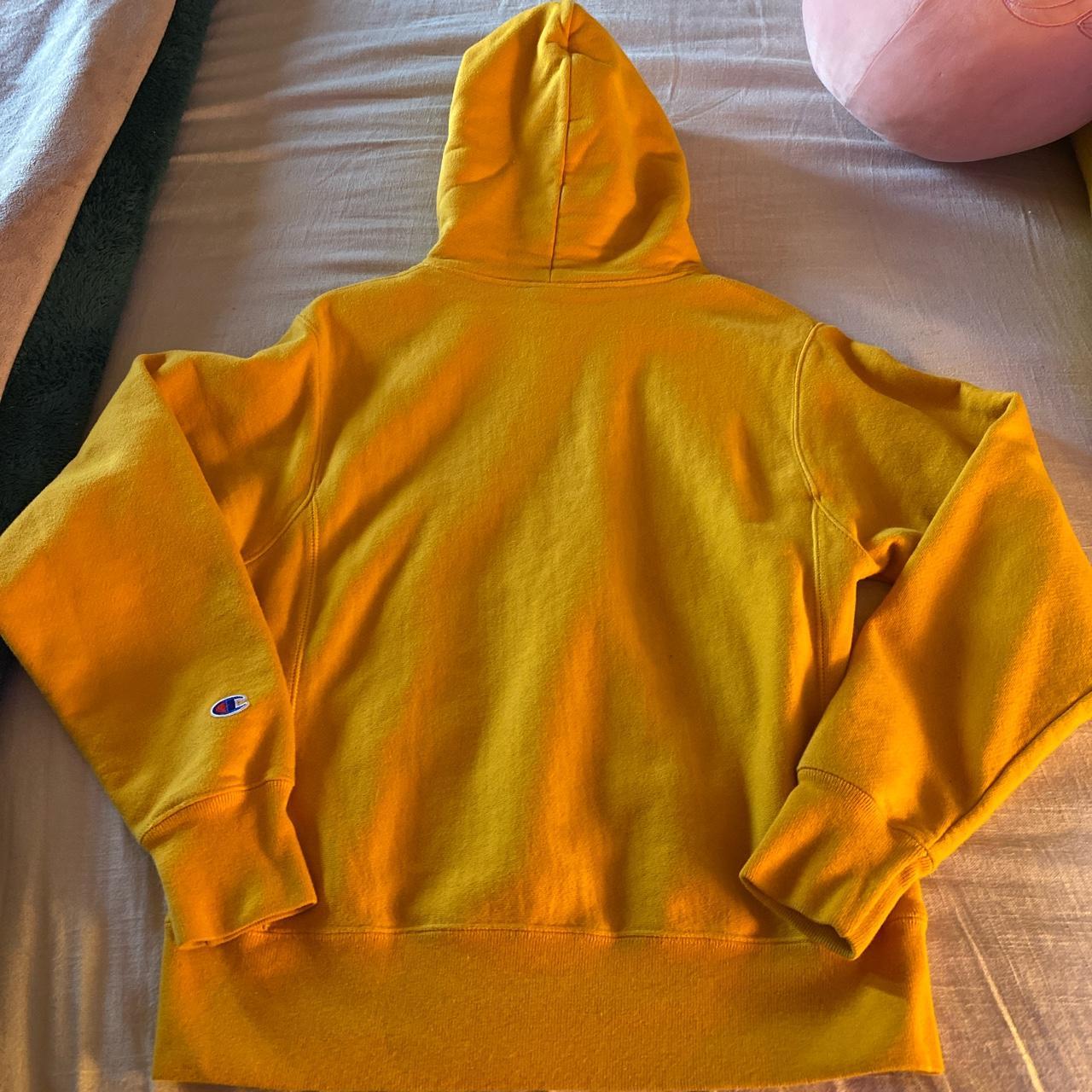 Small mustard yellow Champion hoodie. In great... - Depop