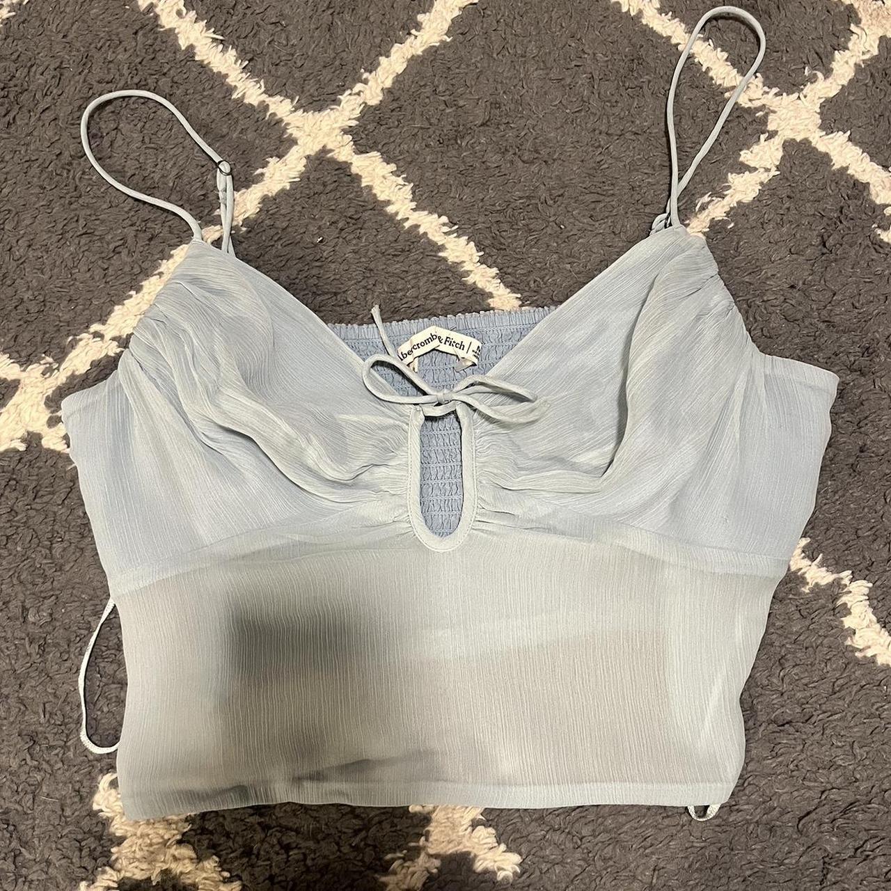 baby blue cropped tank top with keyhole tied size M... Depop