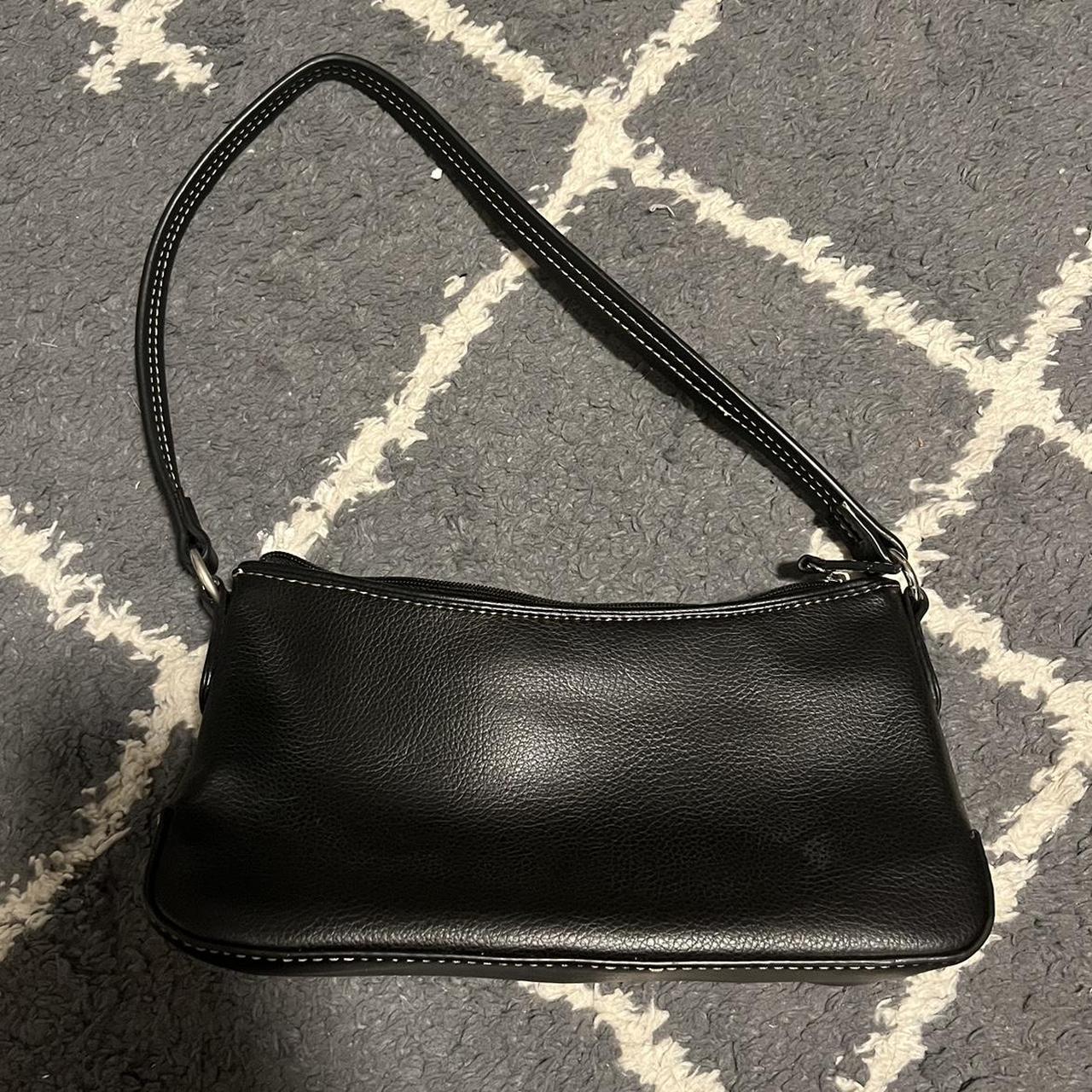 black mini leather purse with little zipper on front... - Depop