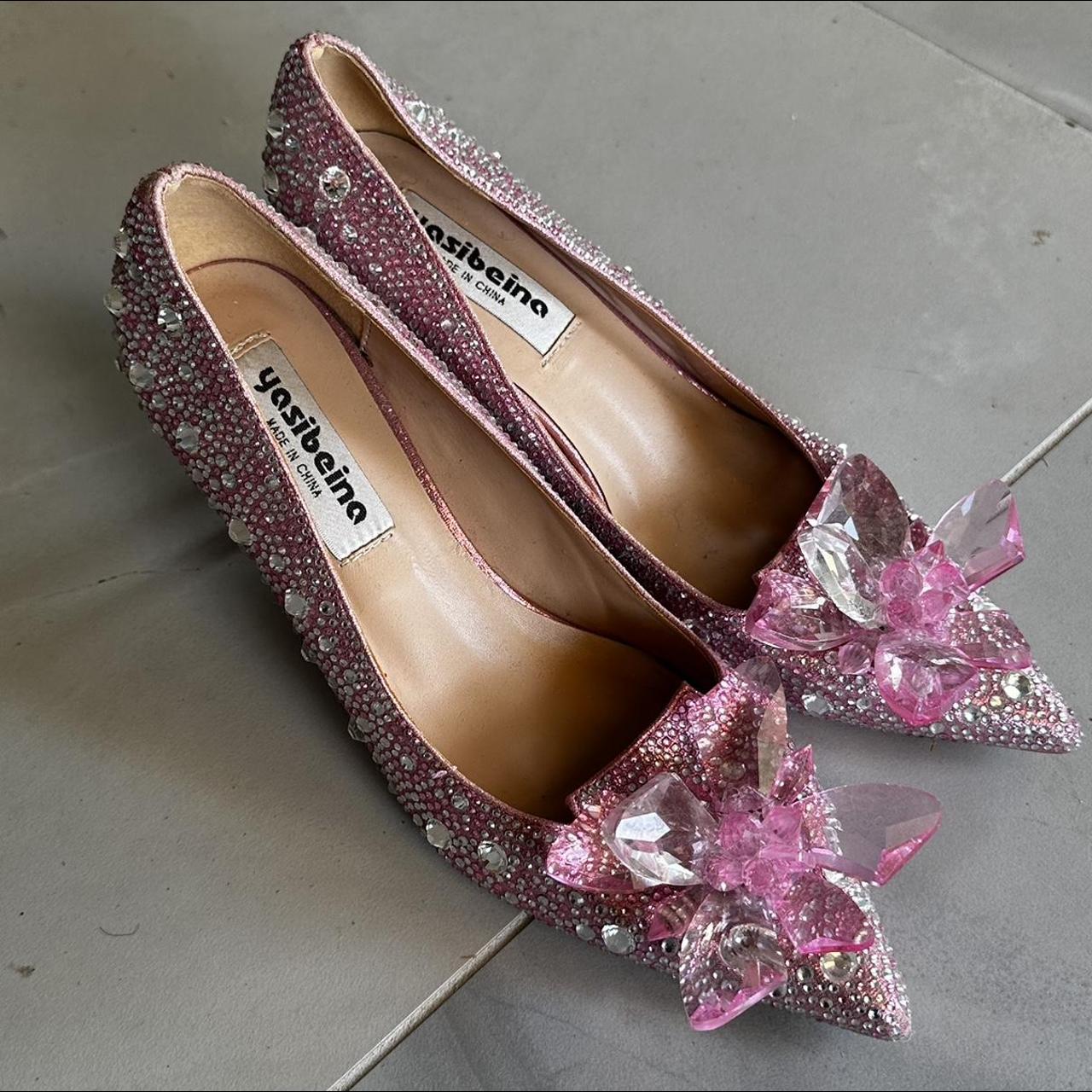 pink crystallized high heels perfect for prom,... - Depop