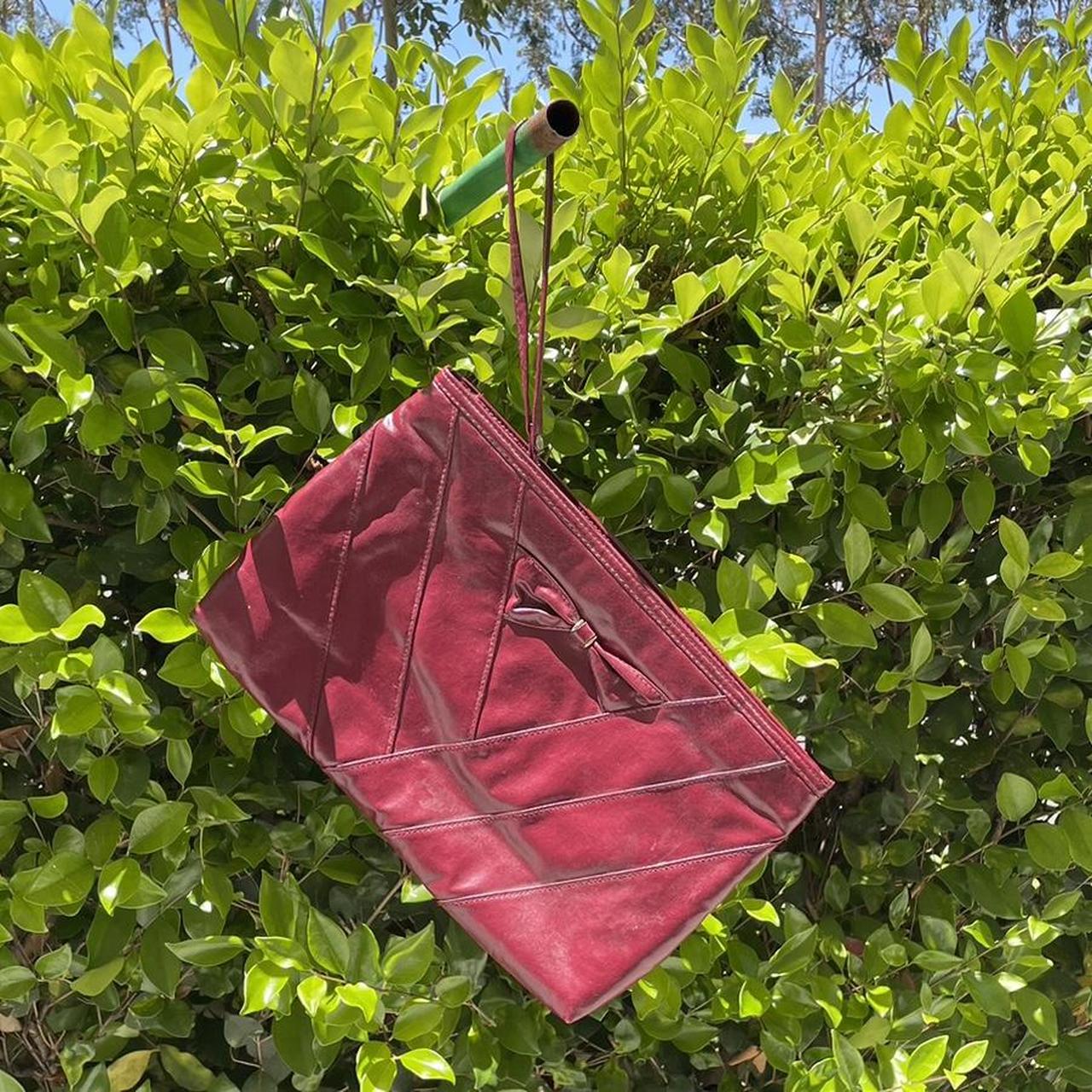 80s burgundy clutch bag with a bow detail 💋... - Depop