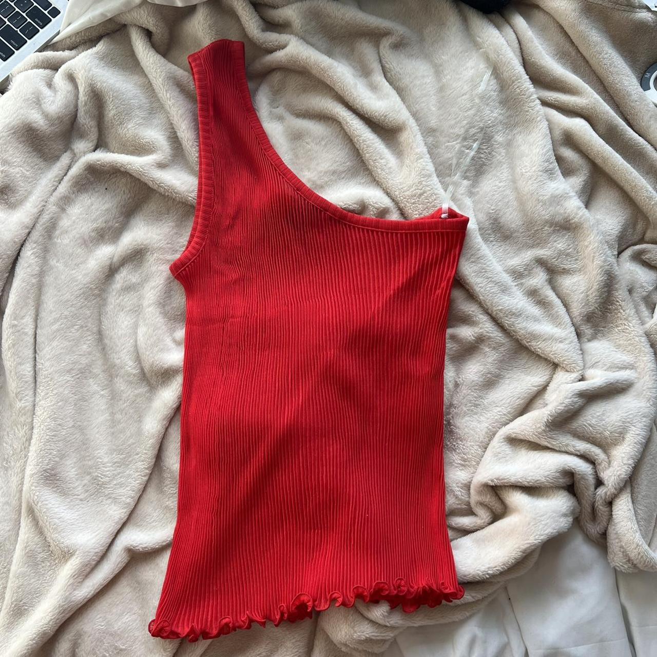 Priscavera Asymmetrical Red Top Size Large Perfect... - Depop