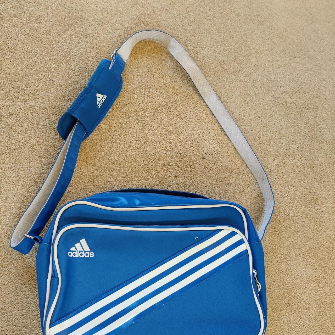Adidas Men's White and Blue Bag Depop