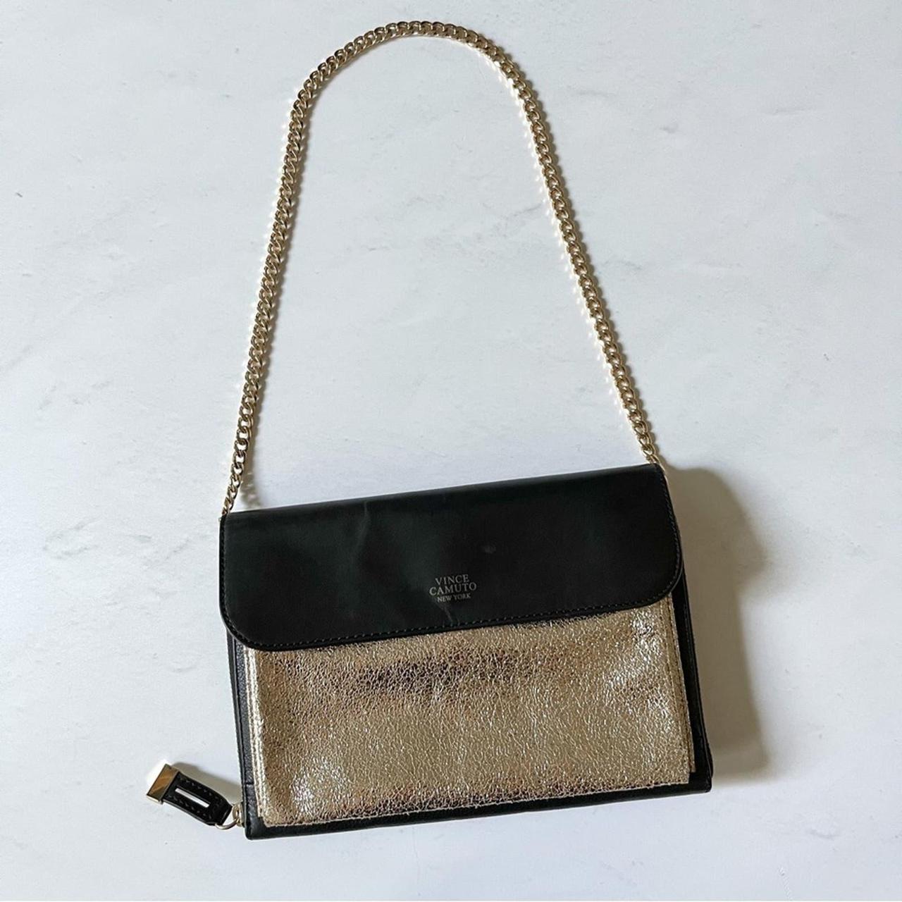 Signature Vince Camuto black and gold pony hair envelope retailer bag