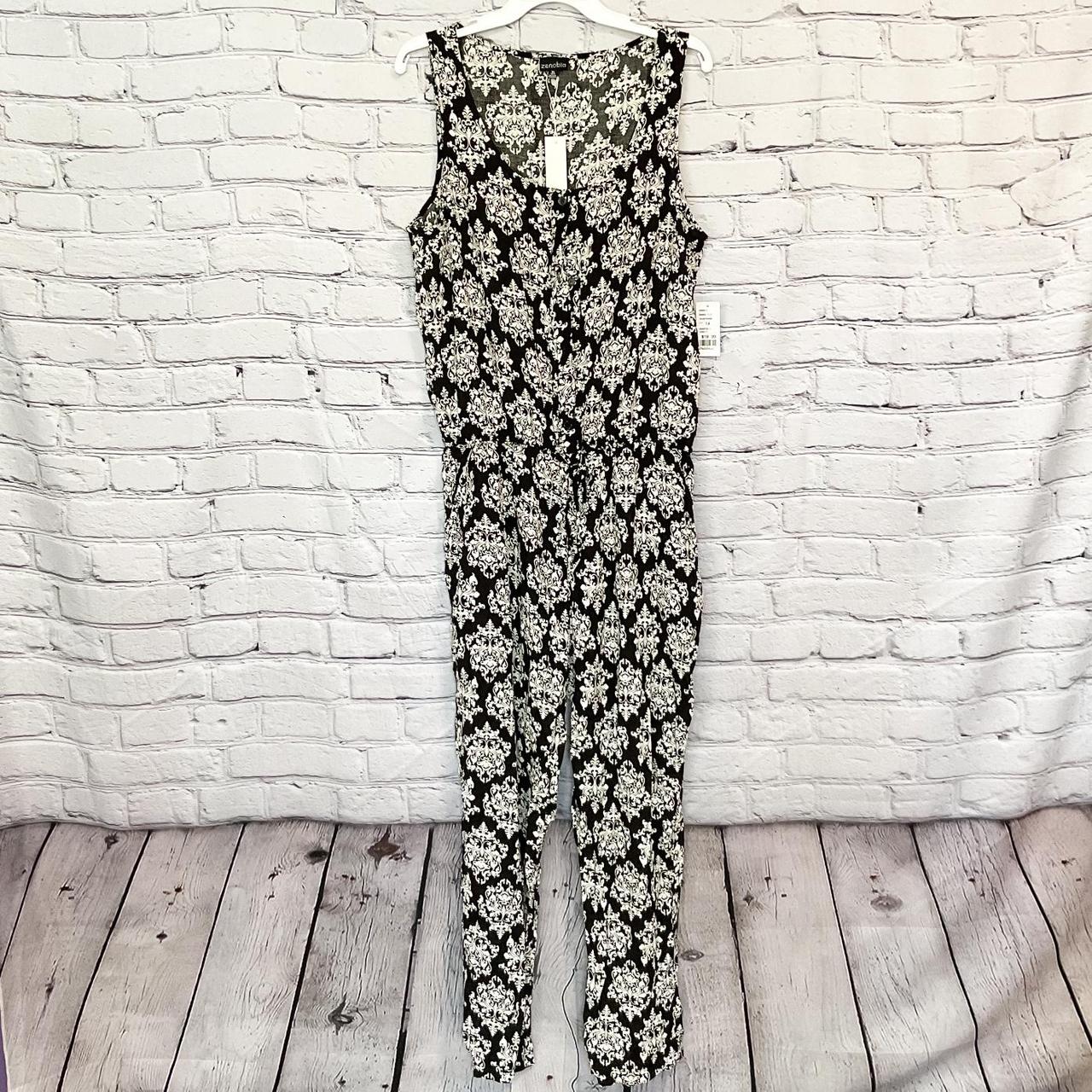 Women's White and Black Jumpsuit Depop