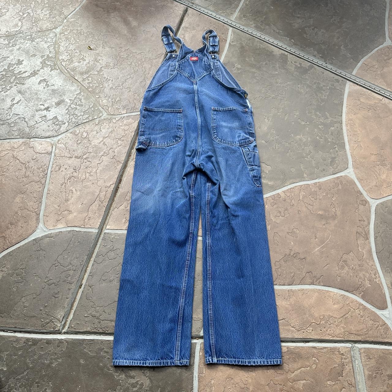 Dickies Men's Blue and Red Dungareesoveralls Depop