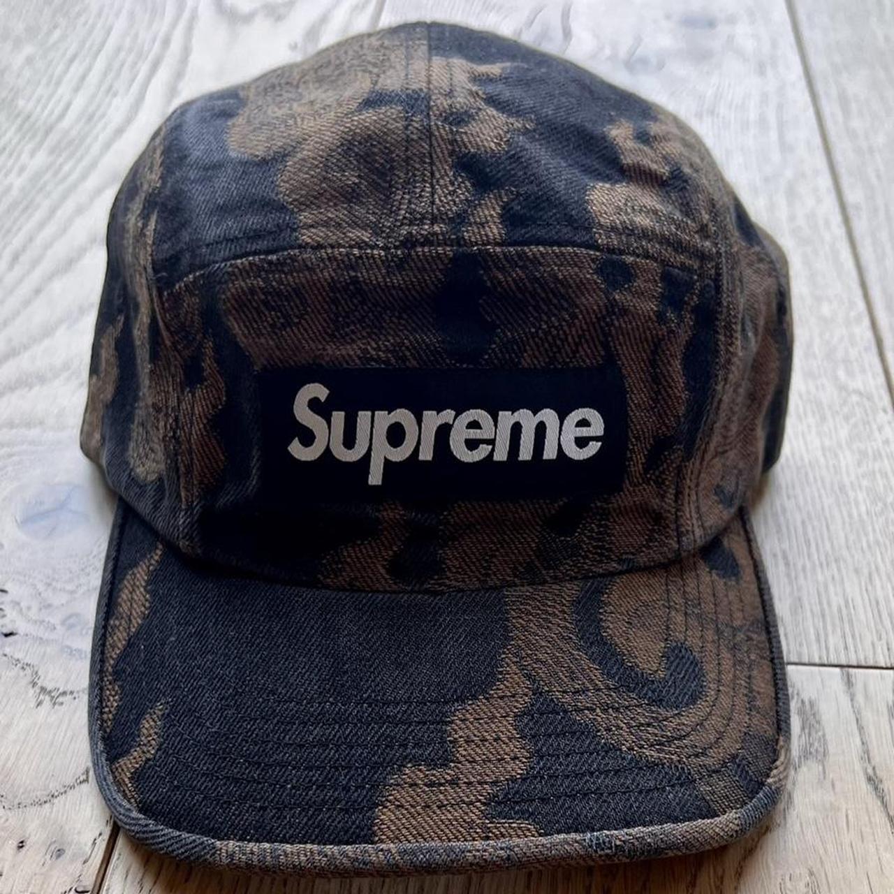 Supreme Flames Jacquard Denim Camp Cap, Washed...