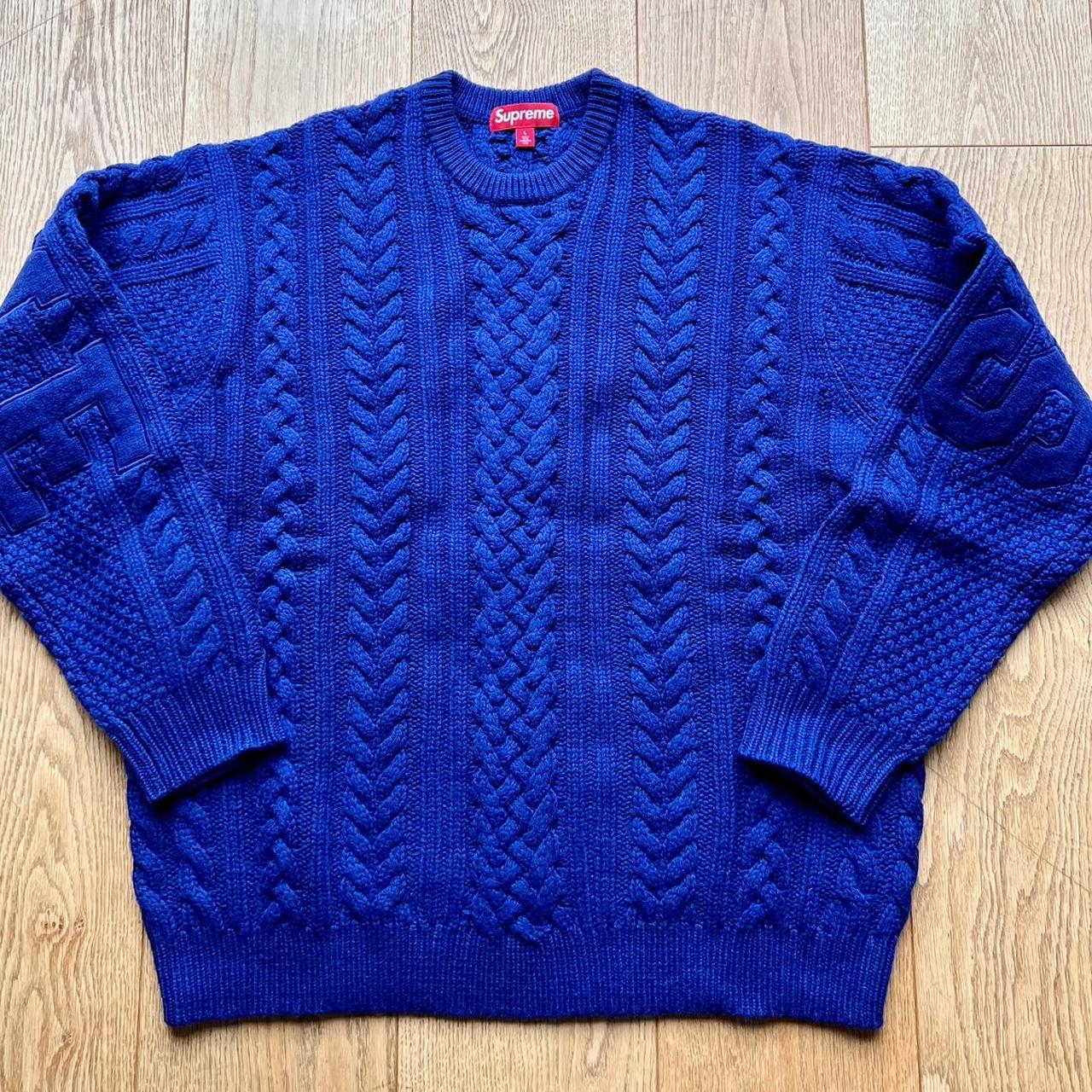 Supreme appliqué cable knit sweater... - Depop