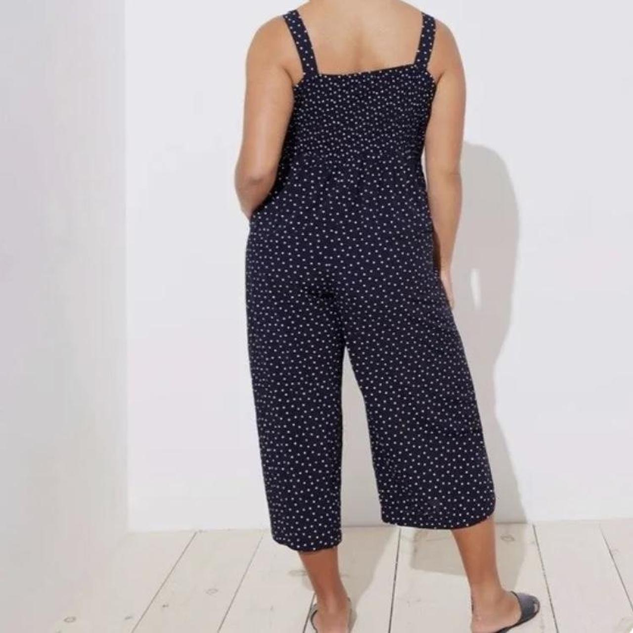 Loft Navy White Polka Dot Jumpsuit. Button front