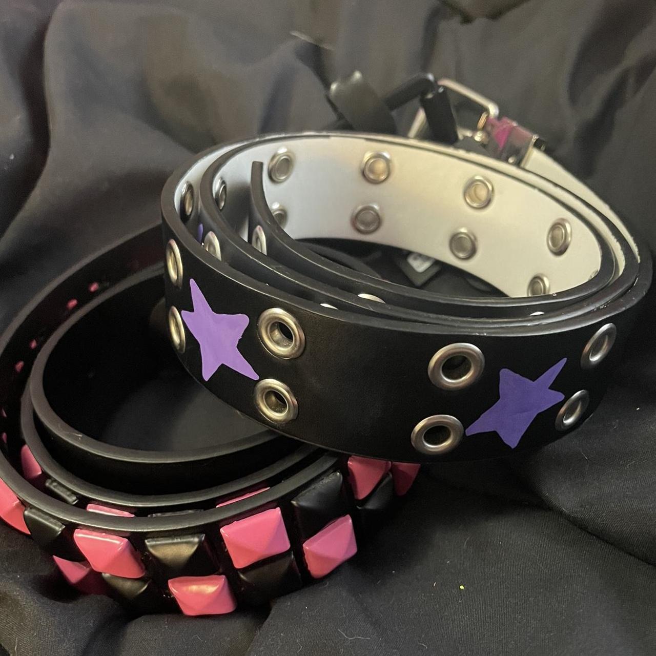 2 Belts Pink/Black Stud is M/L (45 inches) Black and... Depop