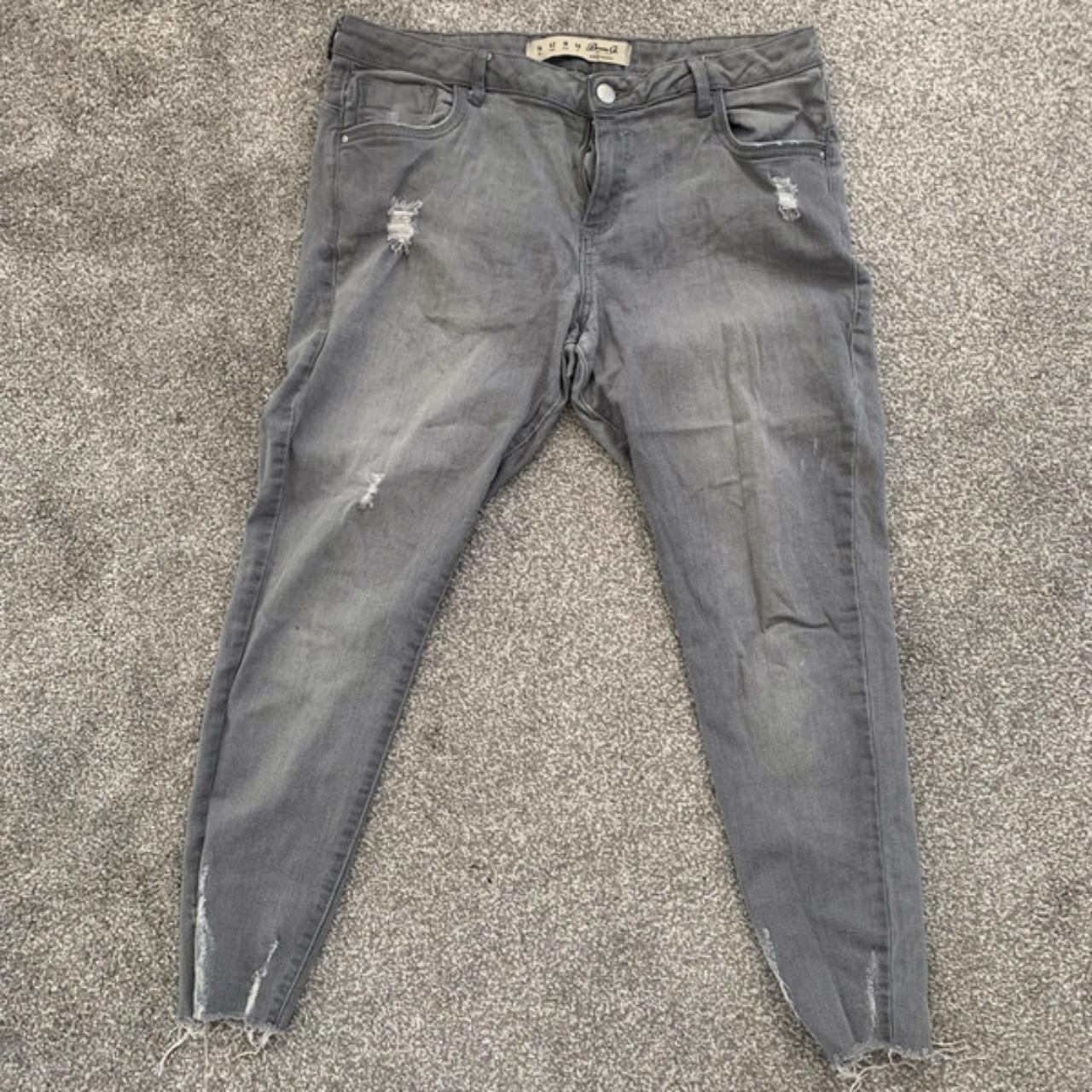 Grey ripped/ distressed jeans Ankle grazed Mid... - Depop