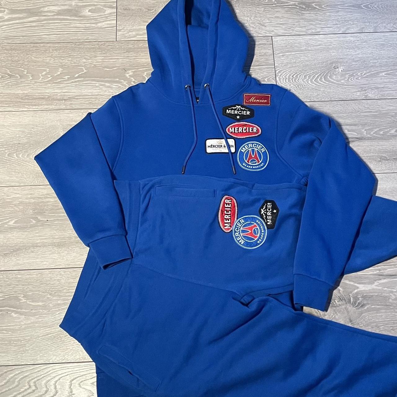 mercier tracksuit hoodie + sweatpants blue men’s... - Depop