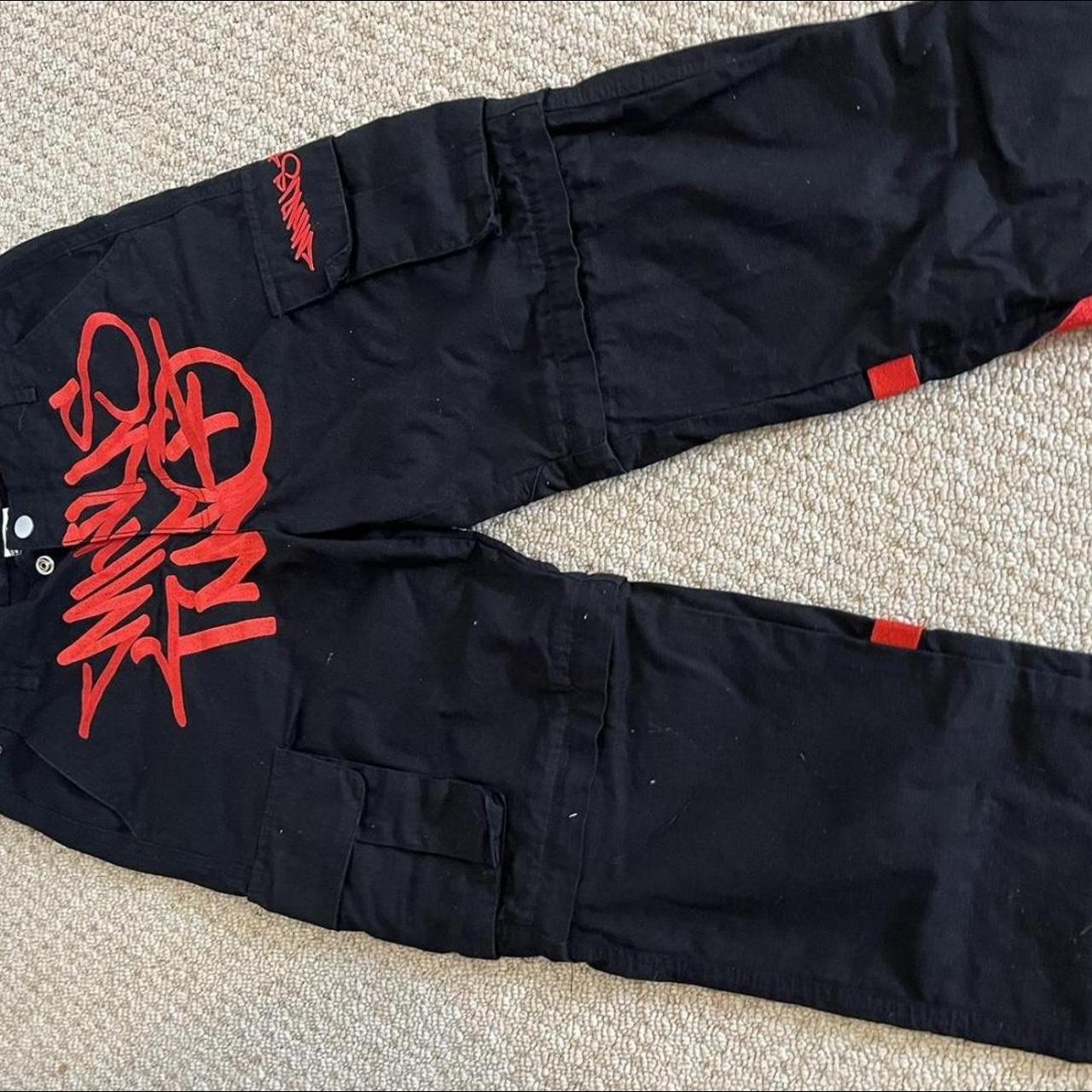 Minus two y2k cargos black and red Size large and... - Depop