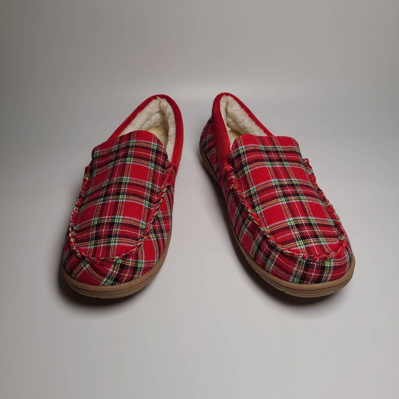 Land's End Men's Plaid Furry Moccasin Slippers, Size... Depop