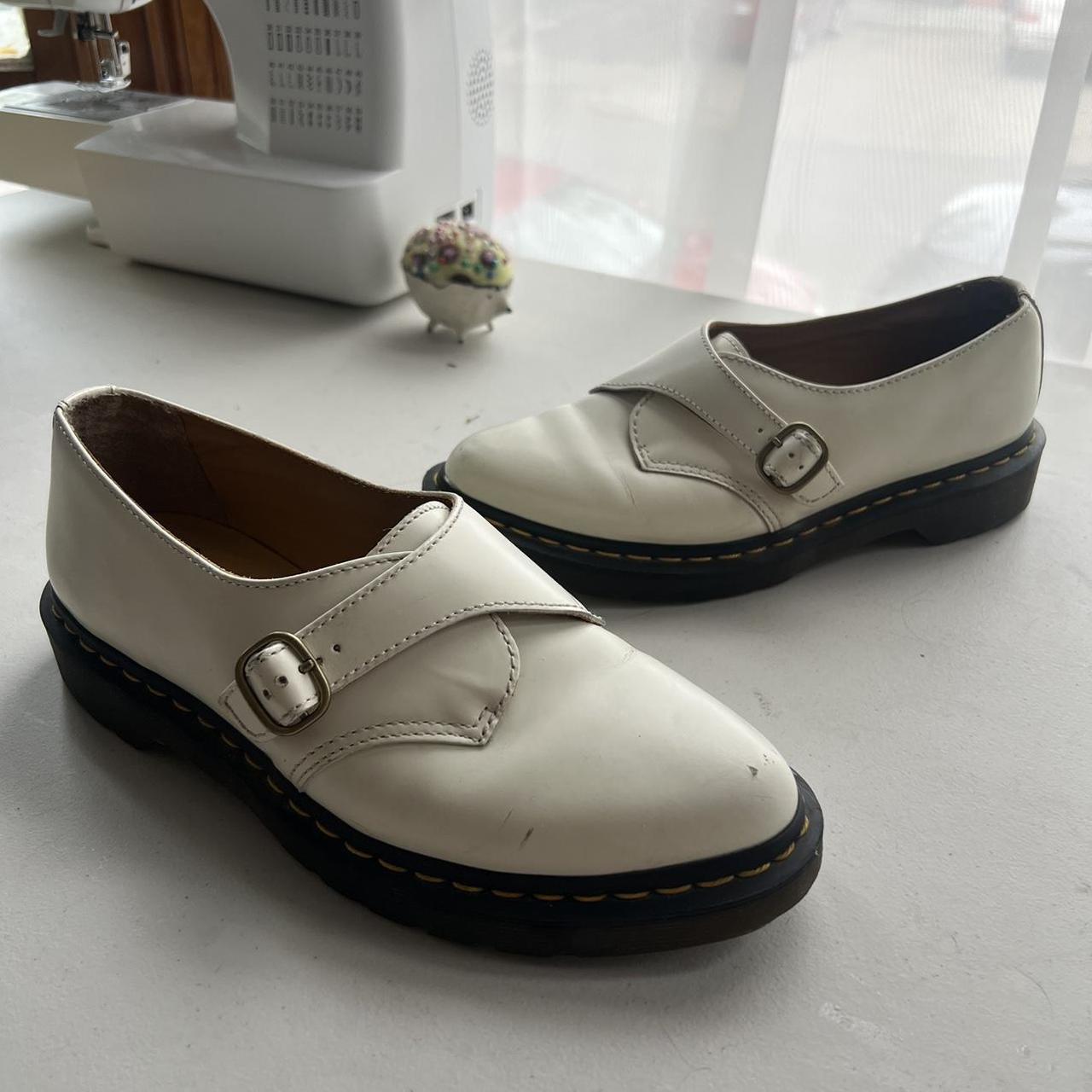 Dr. Martens Agnes bone white monk straps. Slip on