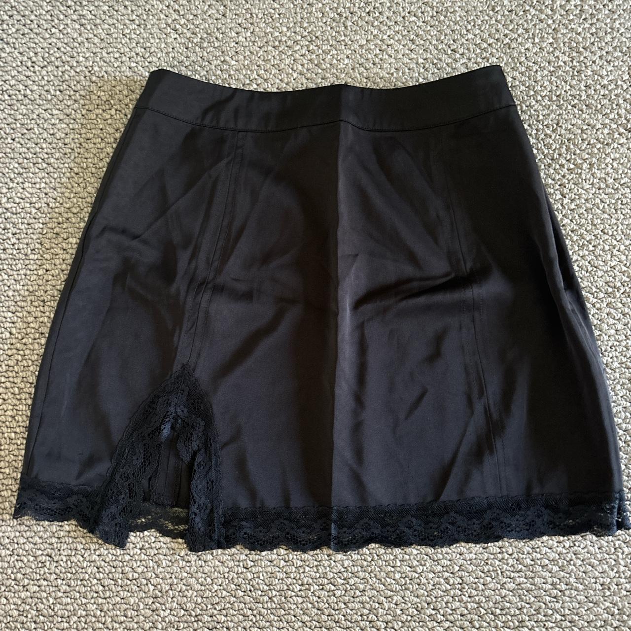 Luck & Trouble mini skirt with lace detail and slit.... - Depop