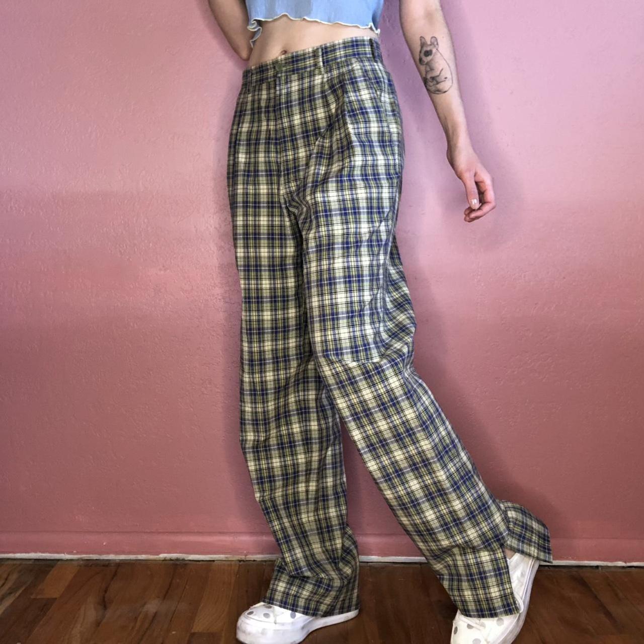 High waisted store green plaid pants