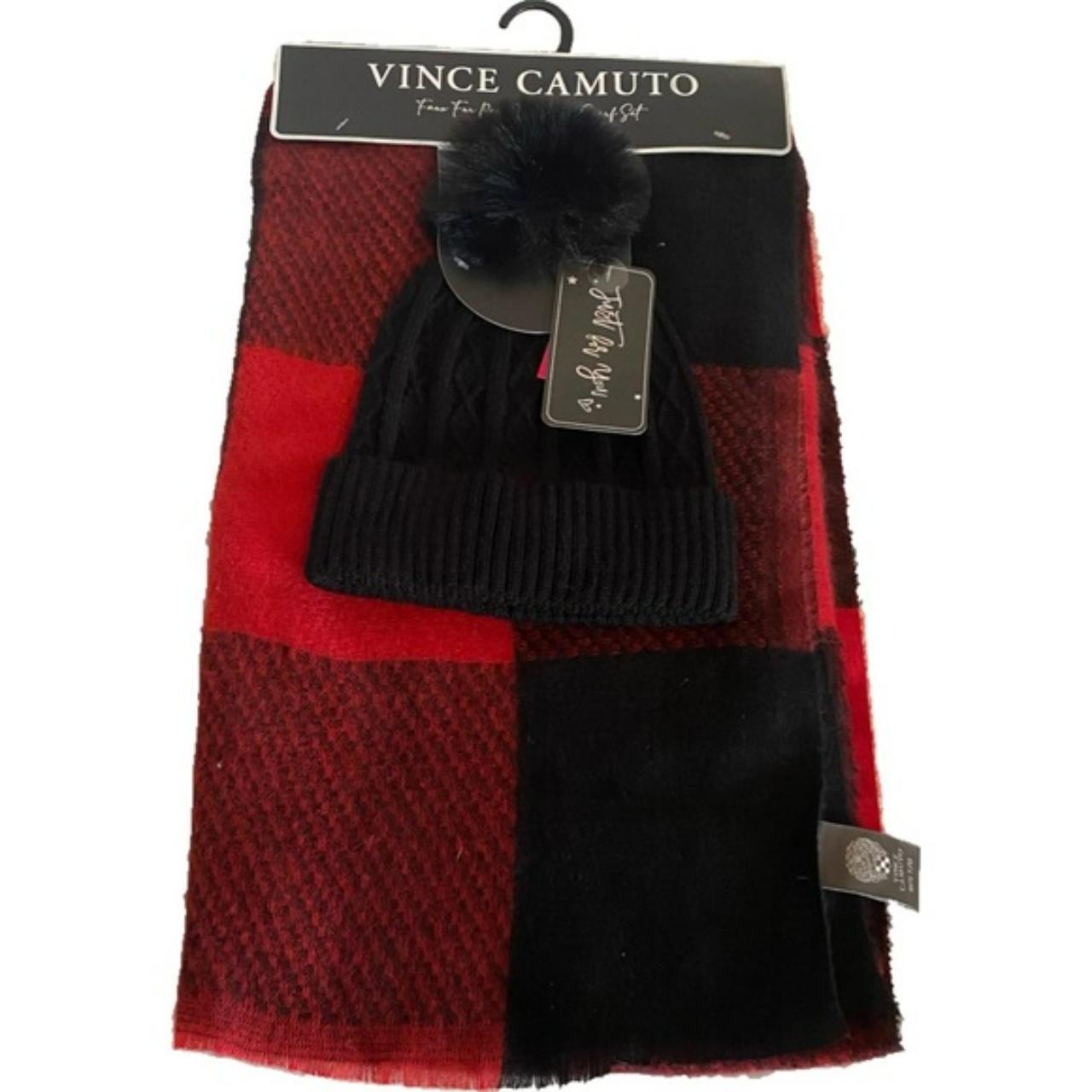 VINCE CAMUTO Women’s Hat & Scarf Set Faux Fur Pom Beanie and Scarf Set