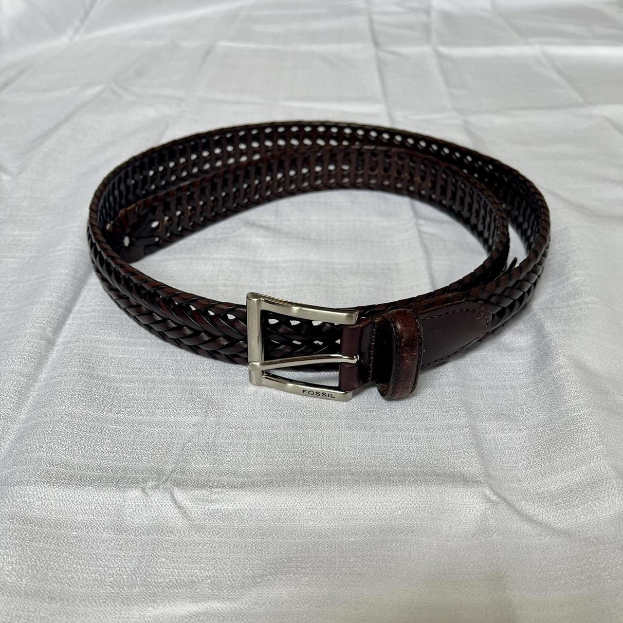 Fossil Men's Brown and Silver Belt Depop