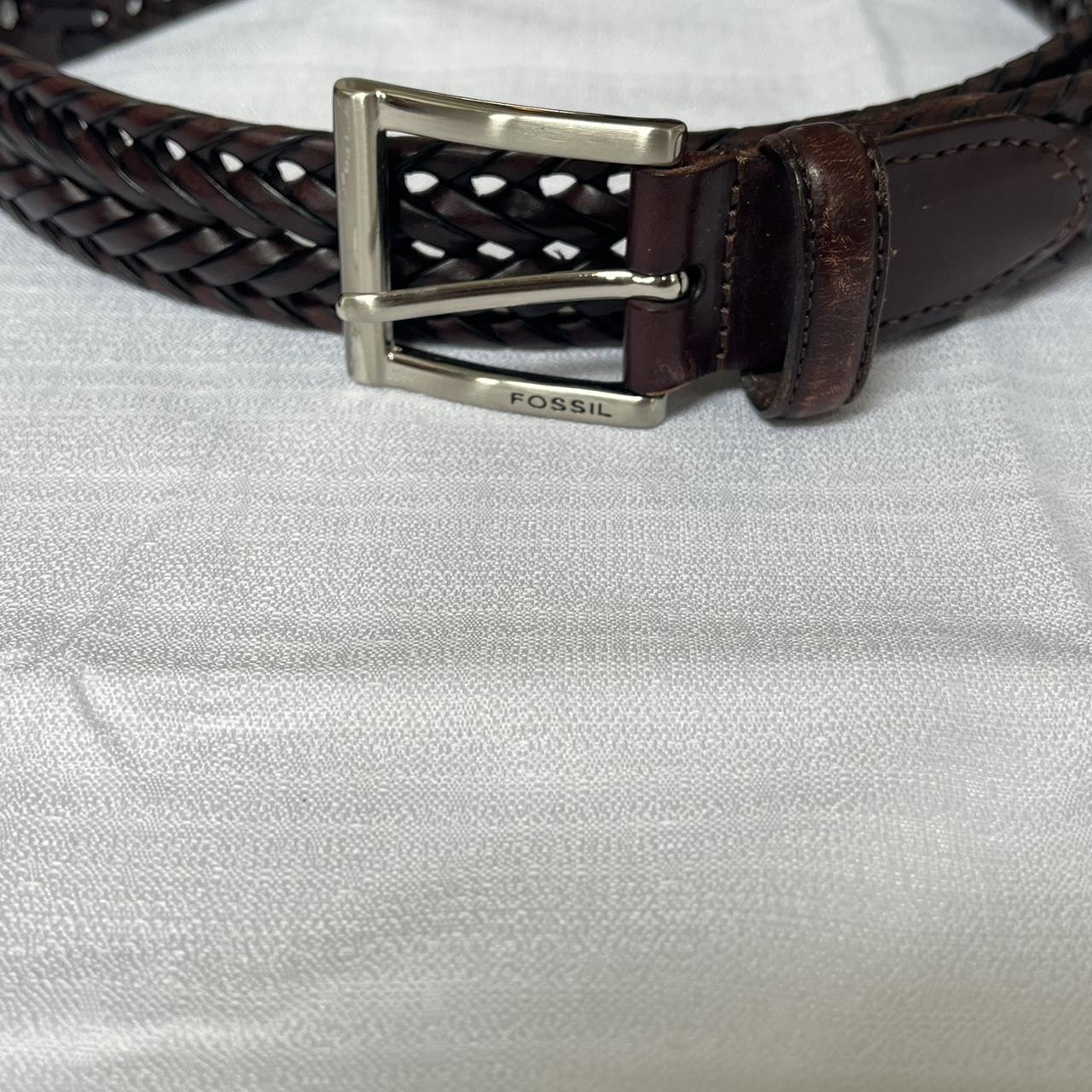 Fossil Men's Brown and Silver Belt Depop