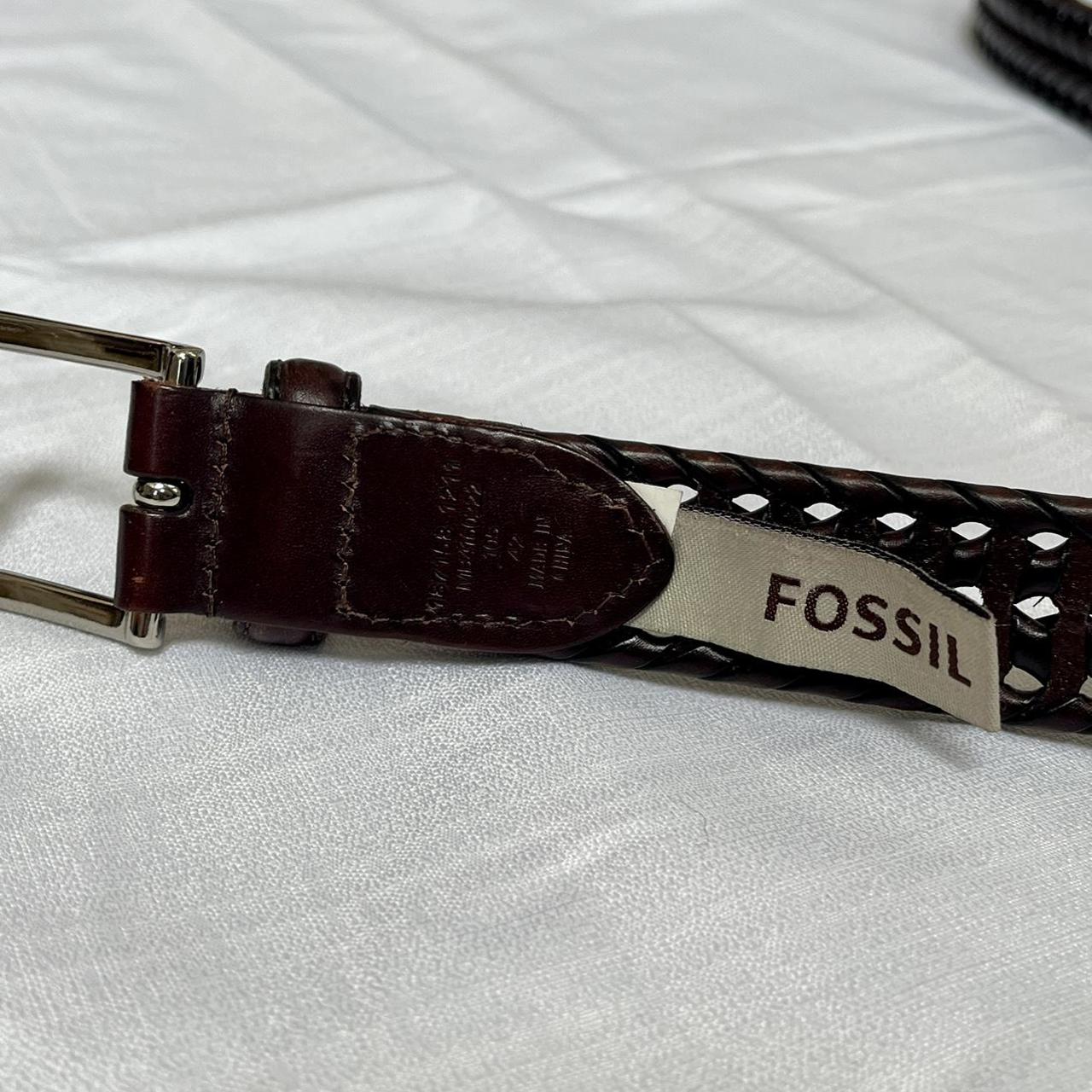 Fossil Men's Brown and Silver Belt Depop