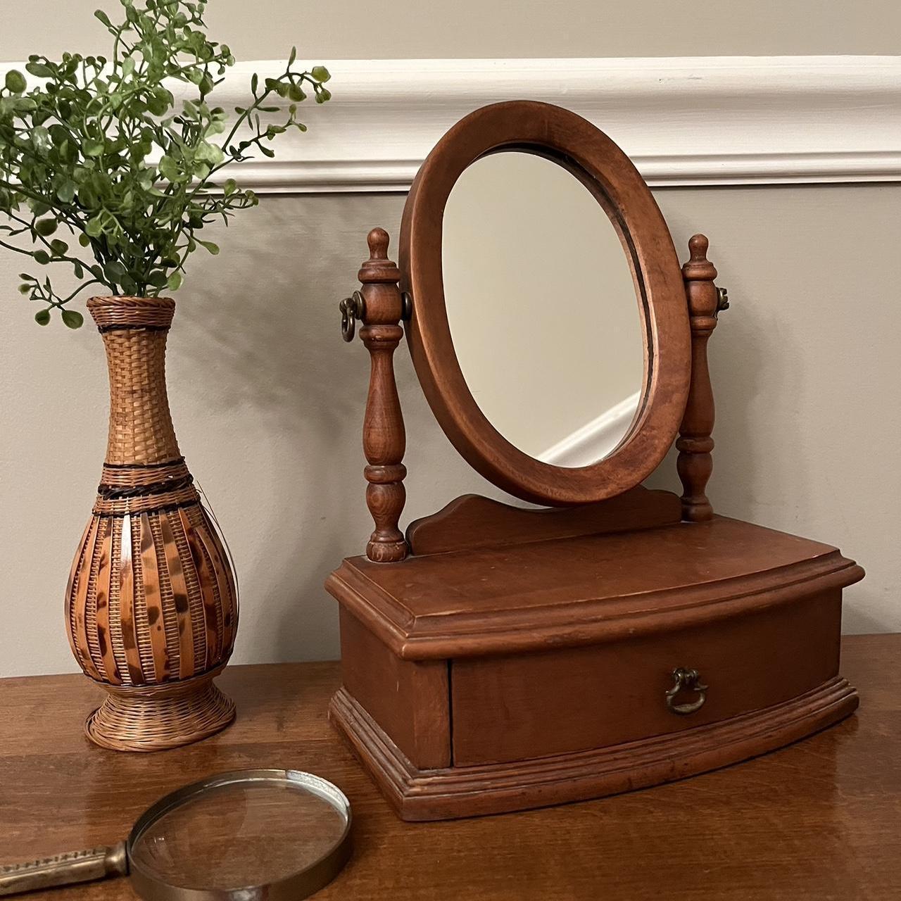 Vintage Wooden Framed Mirror Table Top Dresser... Depop