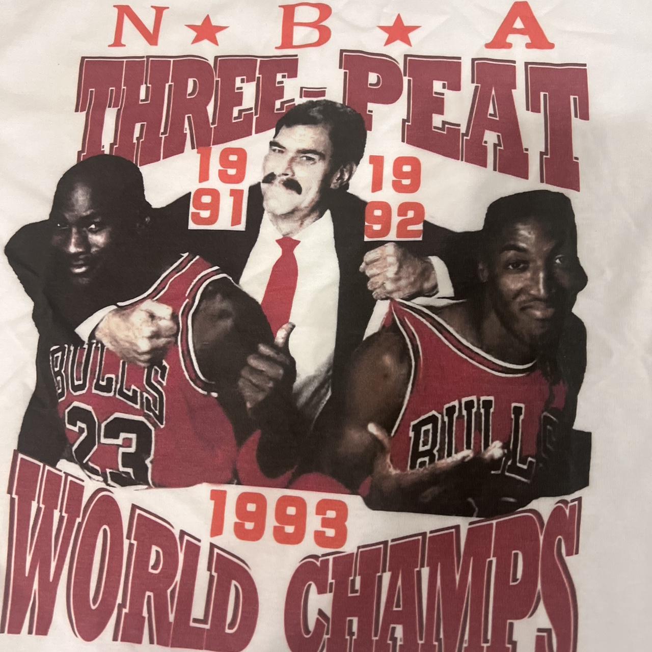 Vintage 1993 NBA Champion Chicago Bulls Three-Peat T - Depop