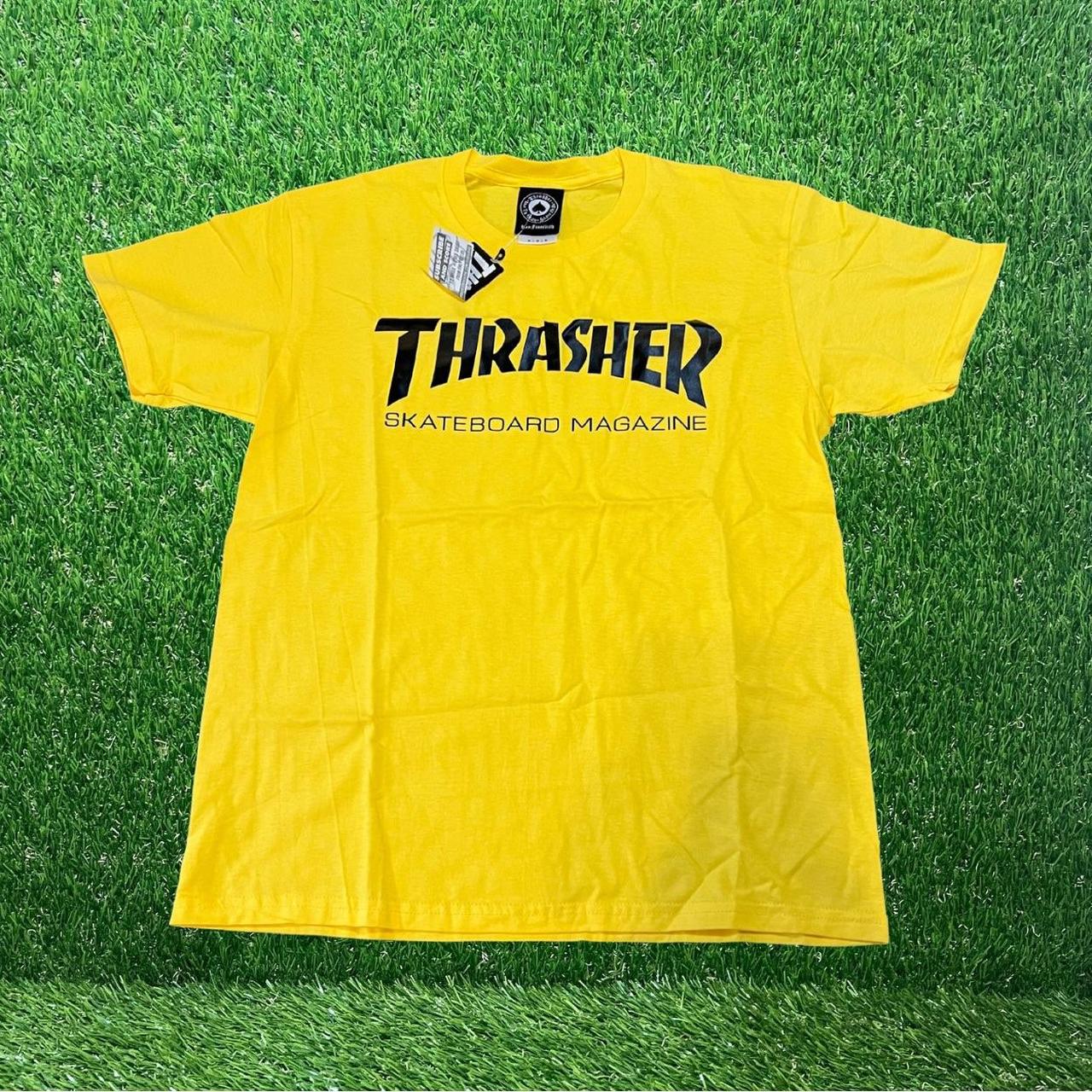 Black and yellow thrasher shirt best sale